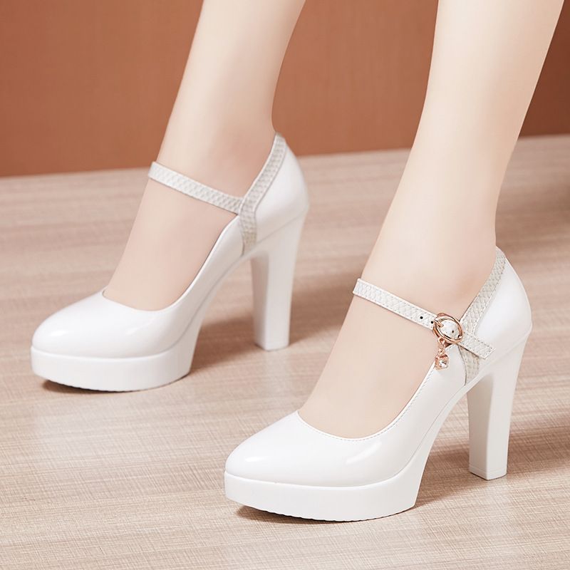 Classic White Platform High Heels — Mary Jane Strap, Ankle Strap