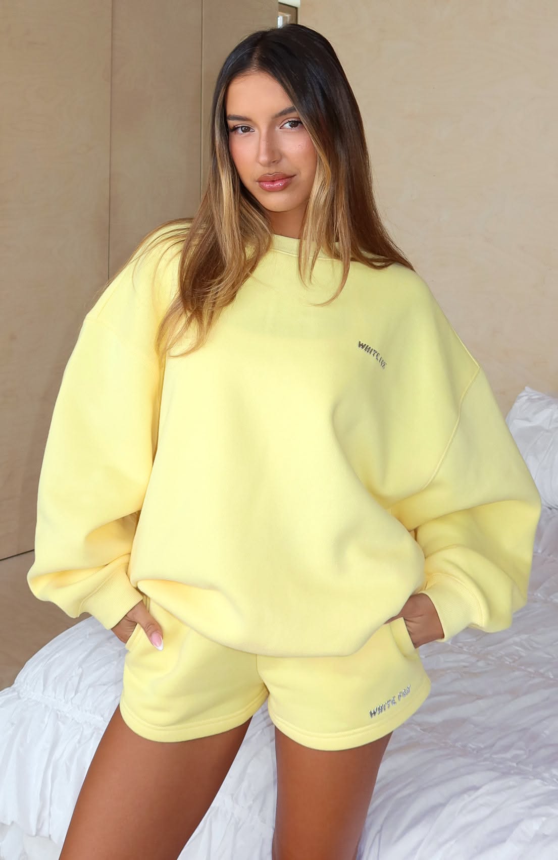 White Fox Boutique Lemon Yellow Oversized Sweatshirt — Crew Neckline