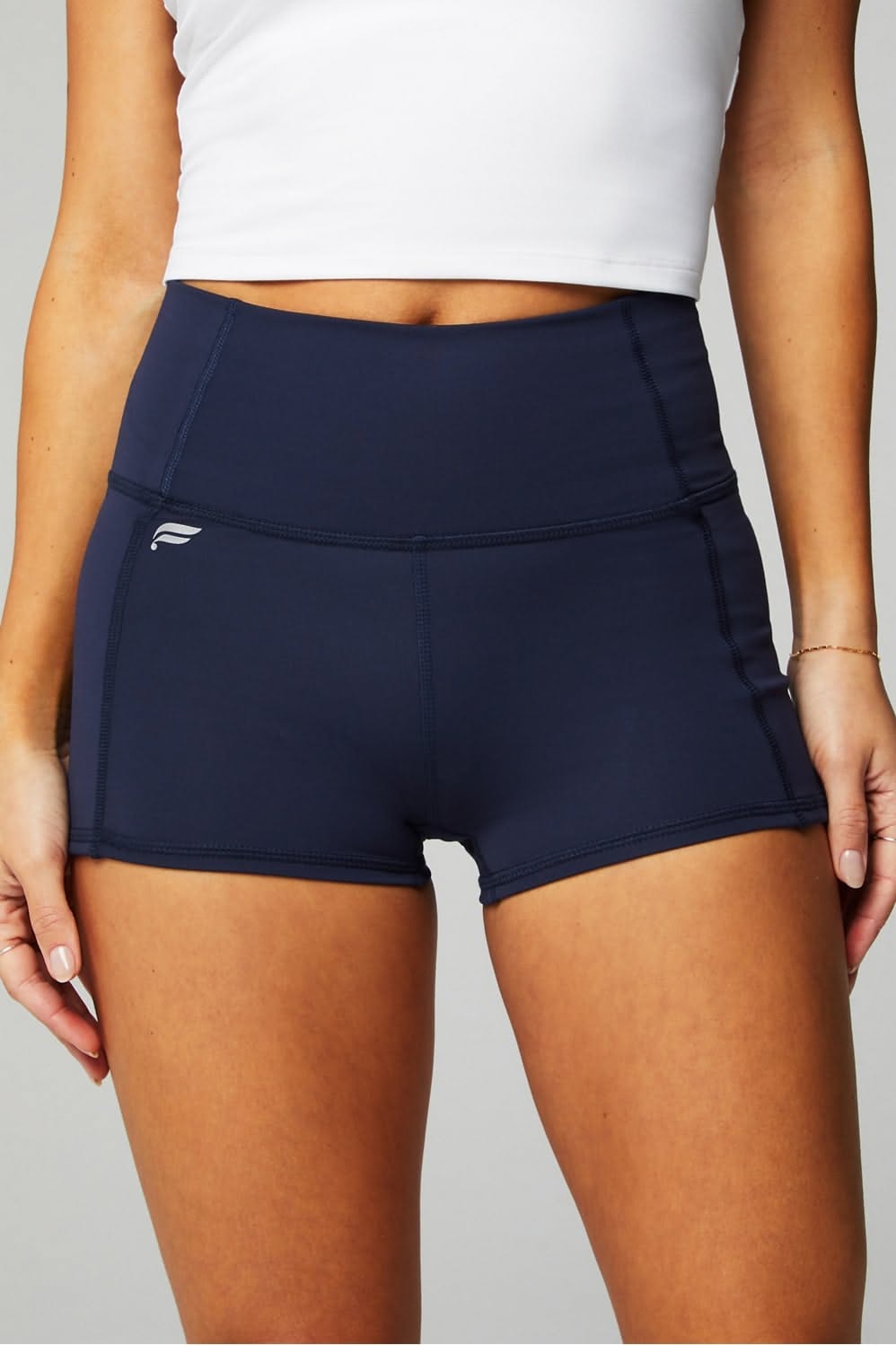 Fabletics Navy Blue Athletic Shorts — High Waistband, Short Inseam