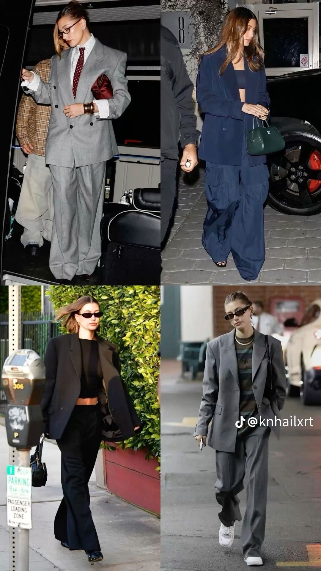 Hailey Bieber Grey Oversized Blazer — Structured Padded Shoulders