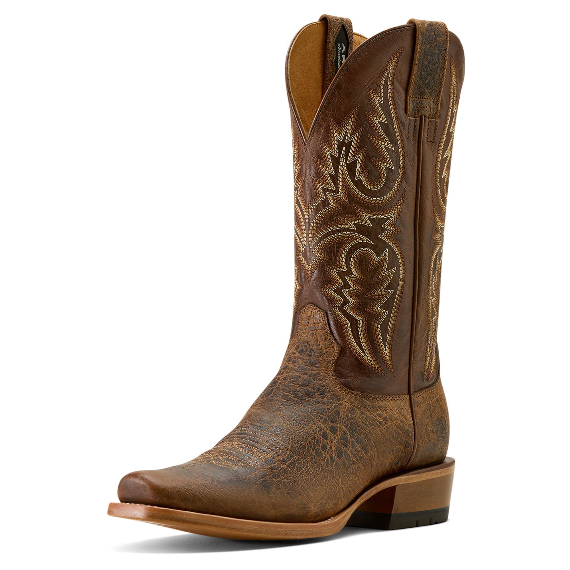 Ariat Saddle Brown Cowboy Boots — Cutter Toe, Textured Bison Foot