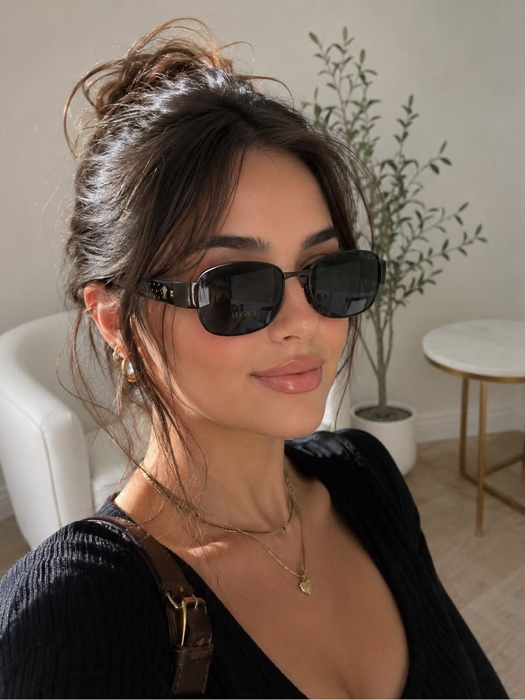 Versace Black Sunglasses — Rectangular Frames, Dark Tinted Lenses