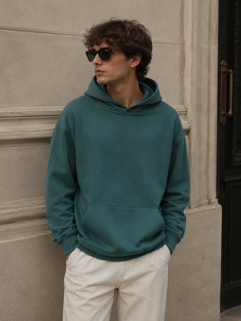 Abercrombie & Fitch Teal Green Hoodie — Drawstring-free Hood, Front