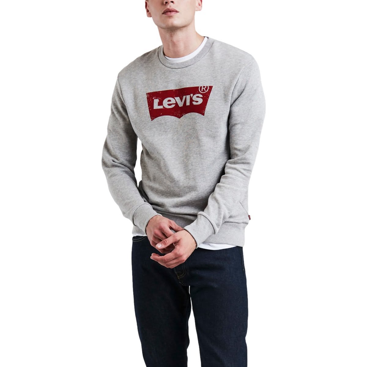 Levi's Light Grey Heather Sweatshirt — Crew Neckline, Long Sleeves