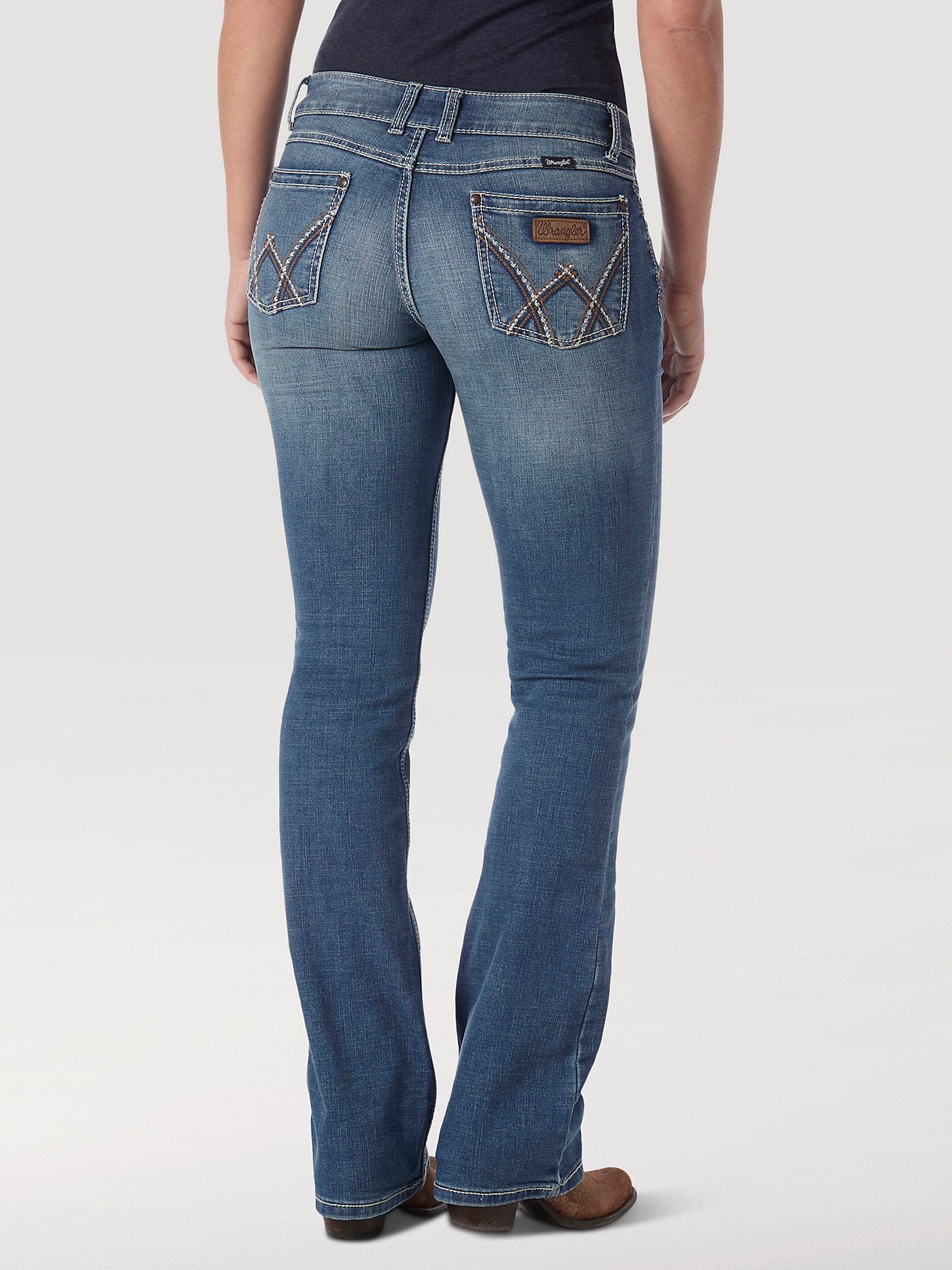 Wrangler Medium Wash Blue Denim Jeans — Wrangler Logo Patch
