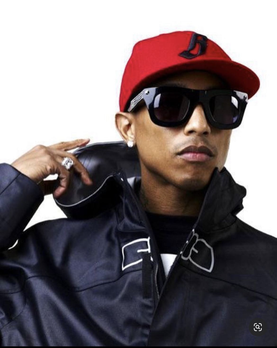 Pharrell Williams Black Zip-up Jacket — Hooded Zip-up, White Outlined