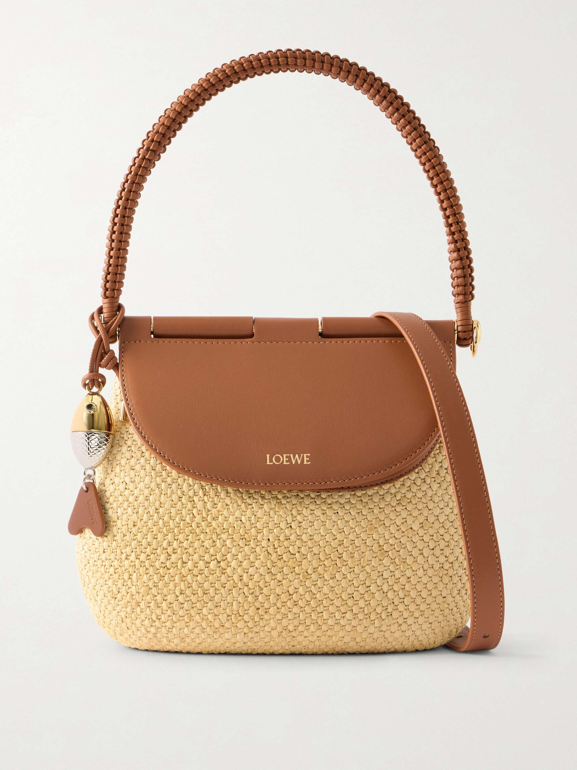 LOEWE + Paula's Ibiza Pescador medium embellished leather-trimmed raffia shoulder bag - neutral - One Size