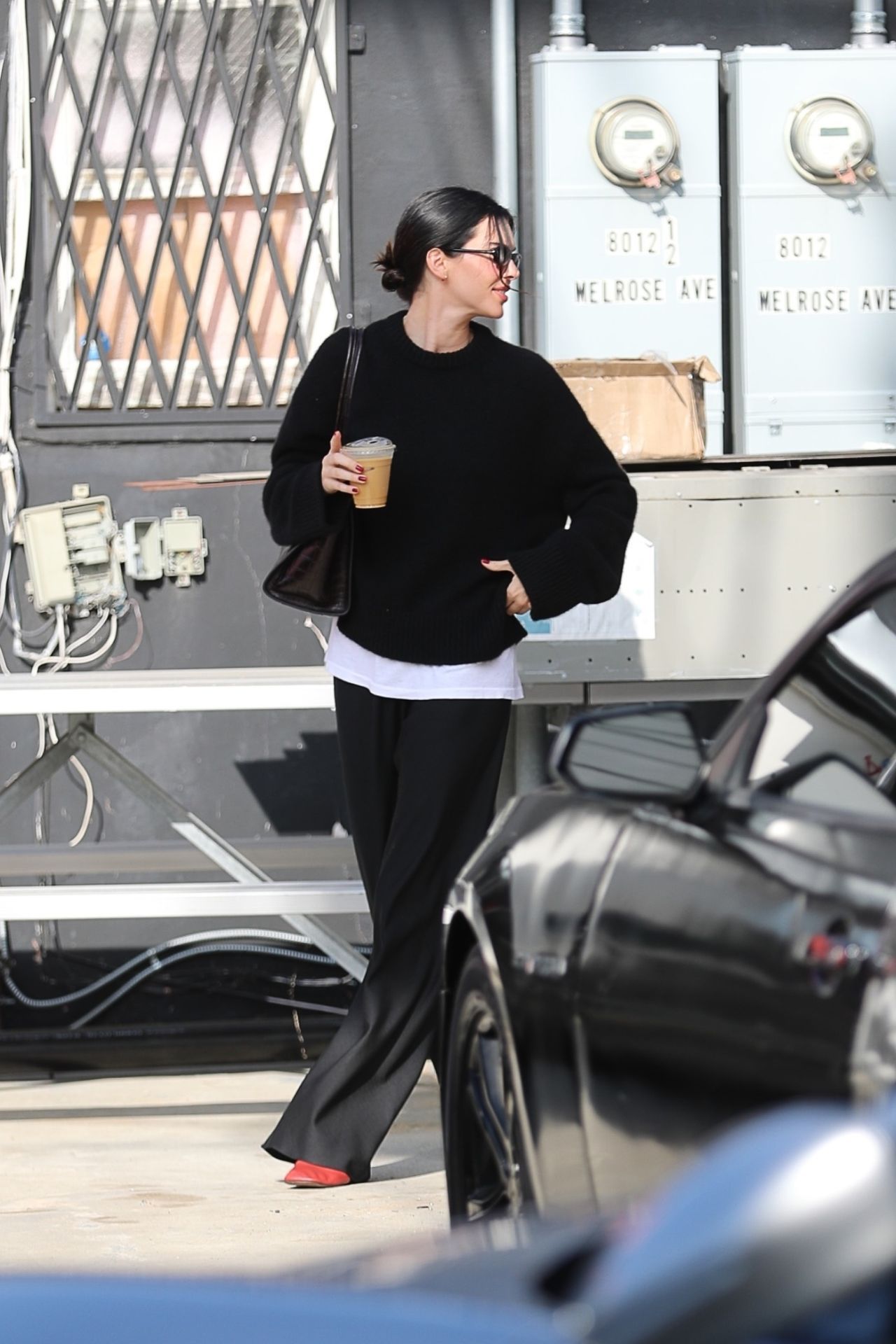 Kendall Jenner Black Crewneck Sweater — Ribbed Crew Neckline, Dropped