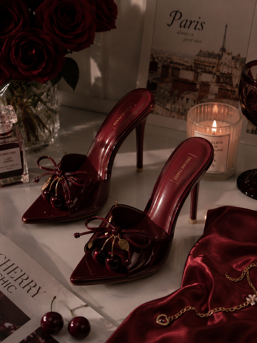 Dream Pairs Burgundy Patent Leather Mules — Pointed Toe, Stiletto