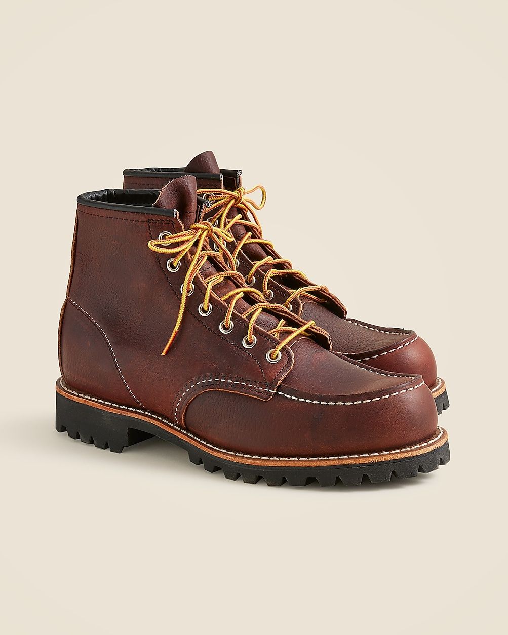 Red Wing Brown Leather Boots — Moc Toe, Contrast White Stitching, Lug