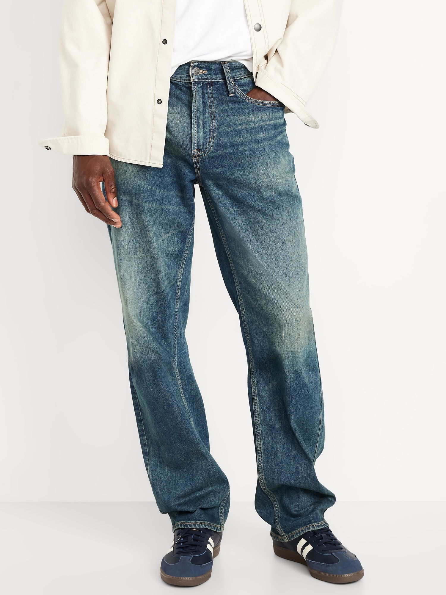 Old Navy Medium Wash Blue Jeans — Fading, Whiskering, Creasing