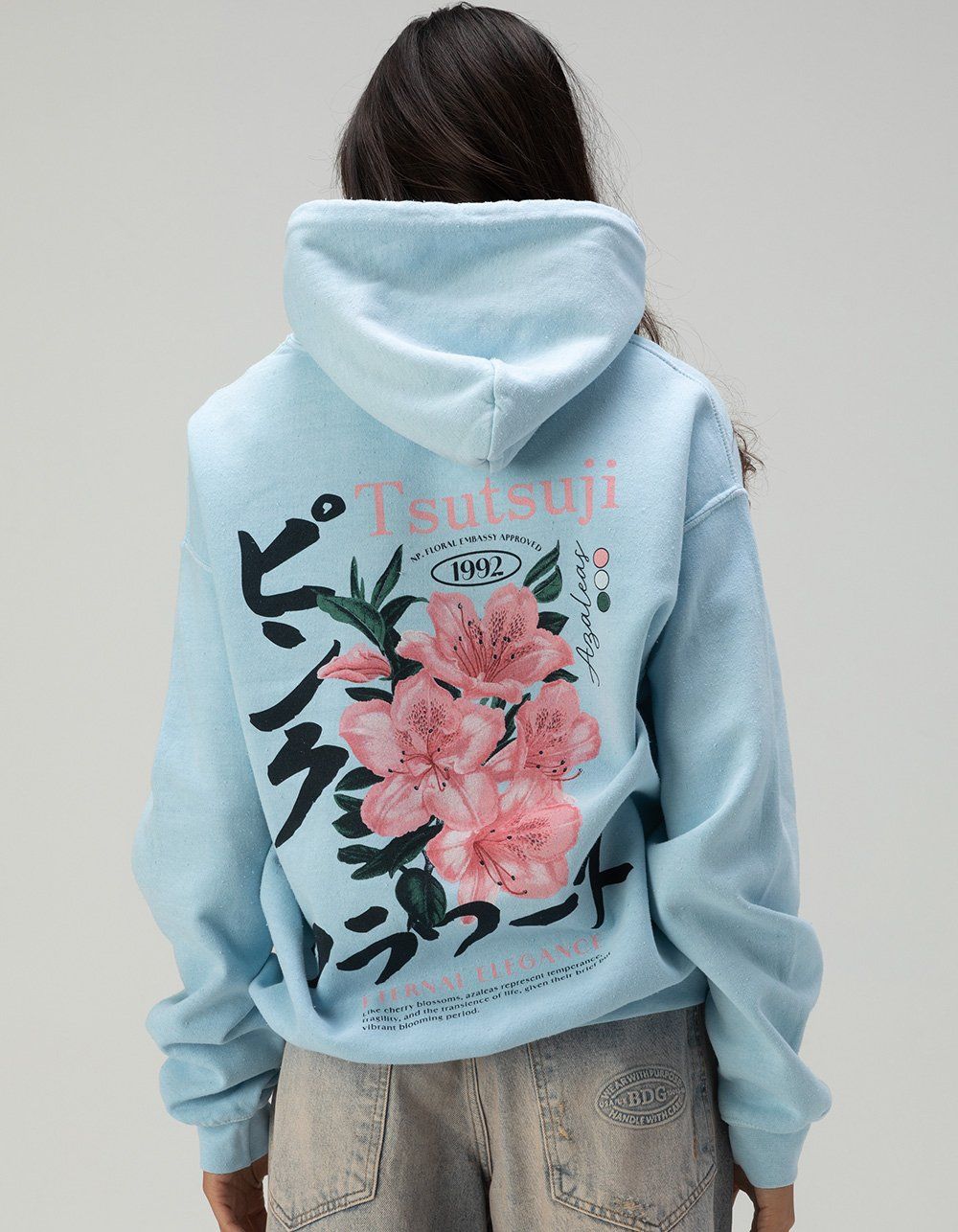 BDG Light Blue Hoodie — Tsutsuji Azalea Flower Graphic Print