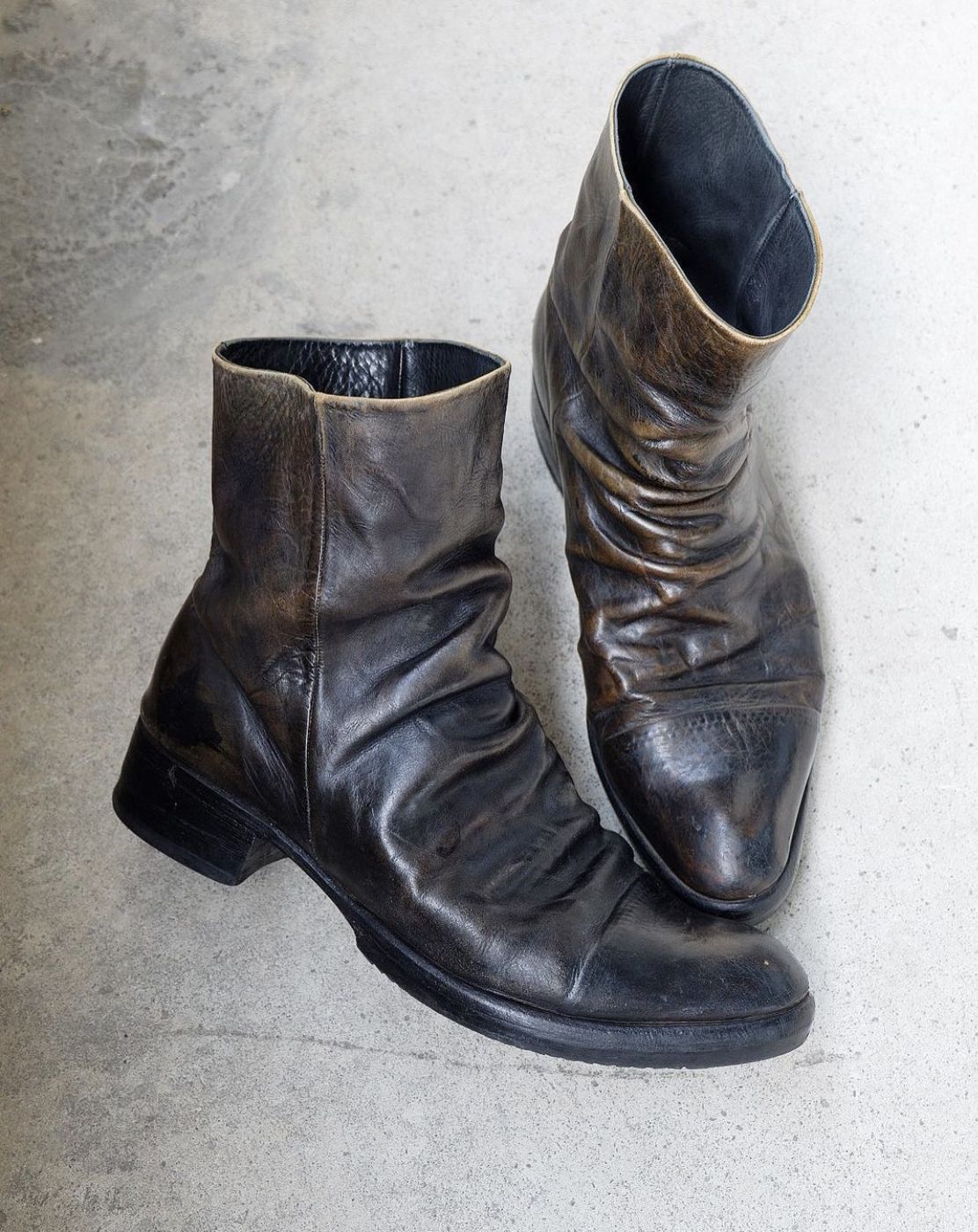 Streetwear Distressed Dark Brown Ankle Boots — Distressed Finish