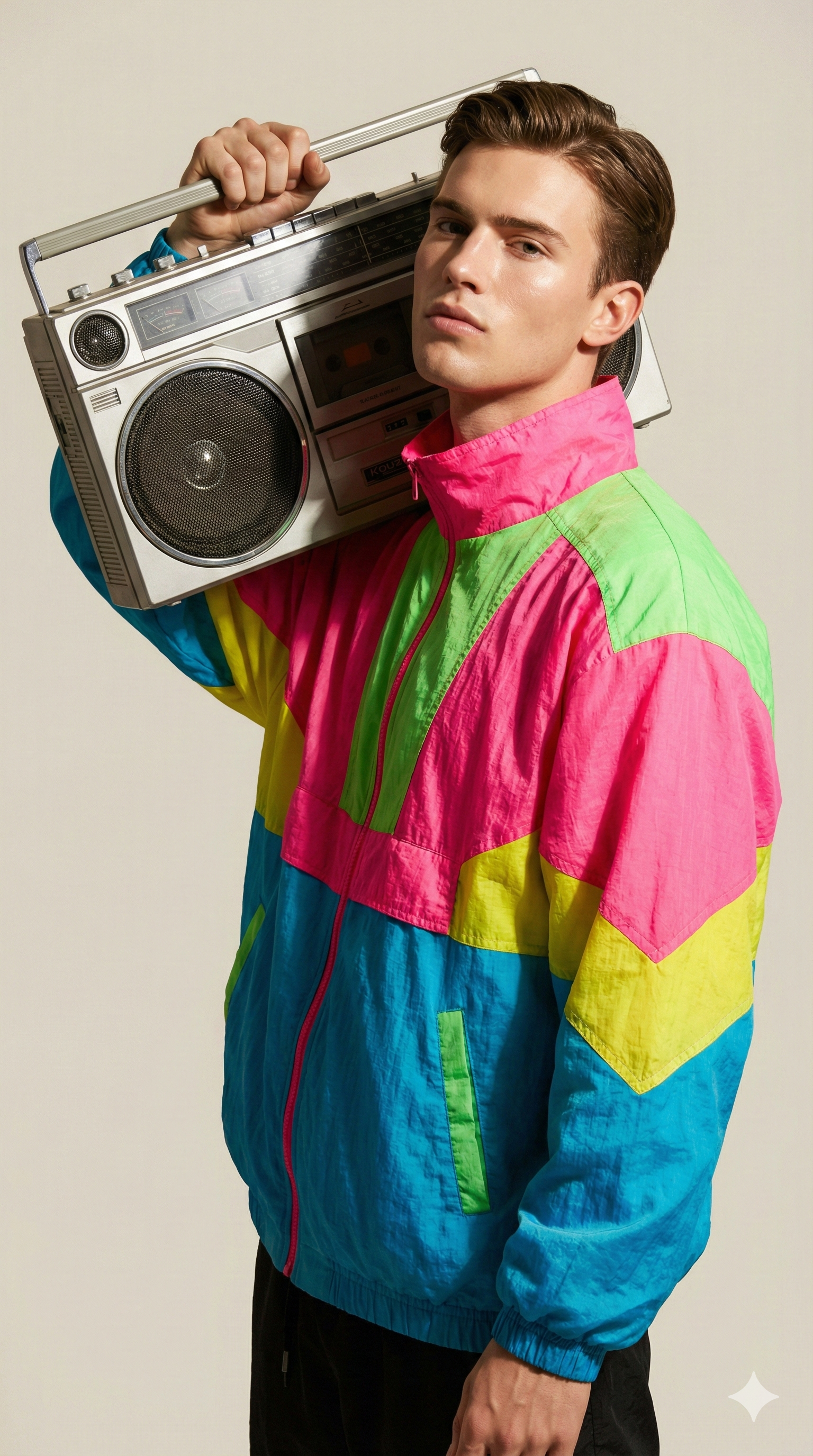 Vintage Neon Pink, Electric Blue, Lime Green, and Yellow Windbreaker