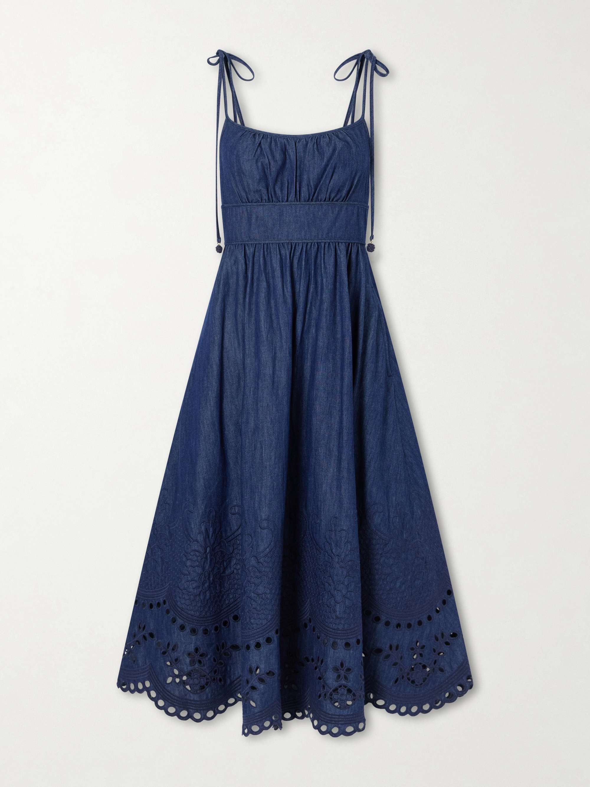 ZIMMERMANN Mahon broderie anglaise cotton-denim midi dress