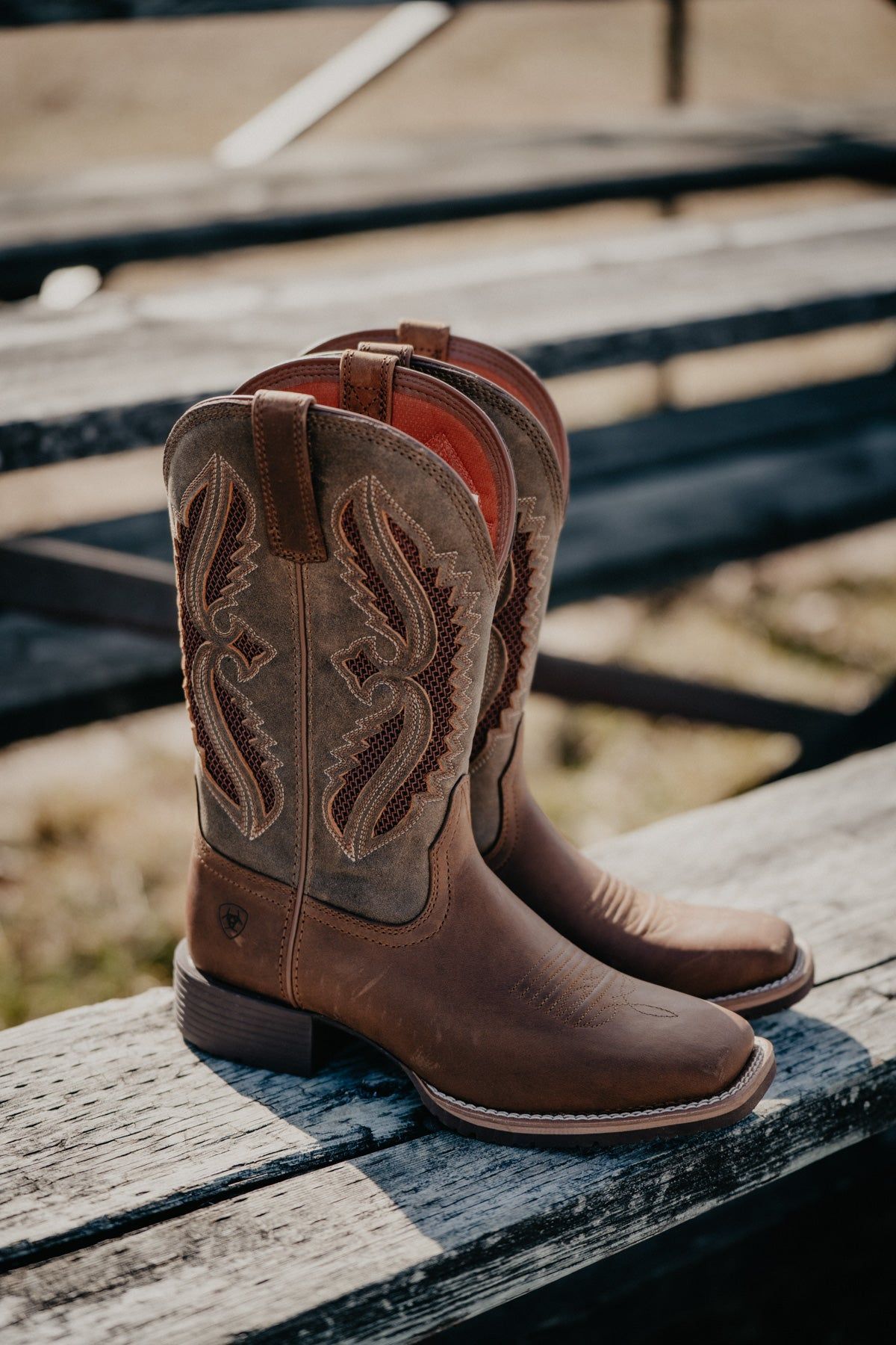 Ariat Distressed Brown Western Boots — Square Toe, Block Heel
