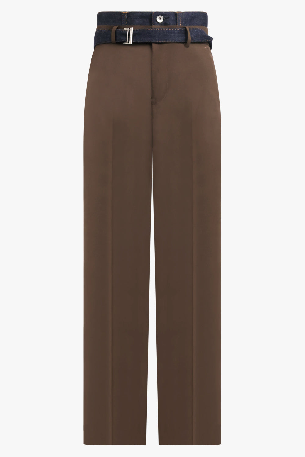 SACAI Suiting X Denim Wide Leg Pant | Brown/Indigo