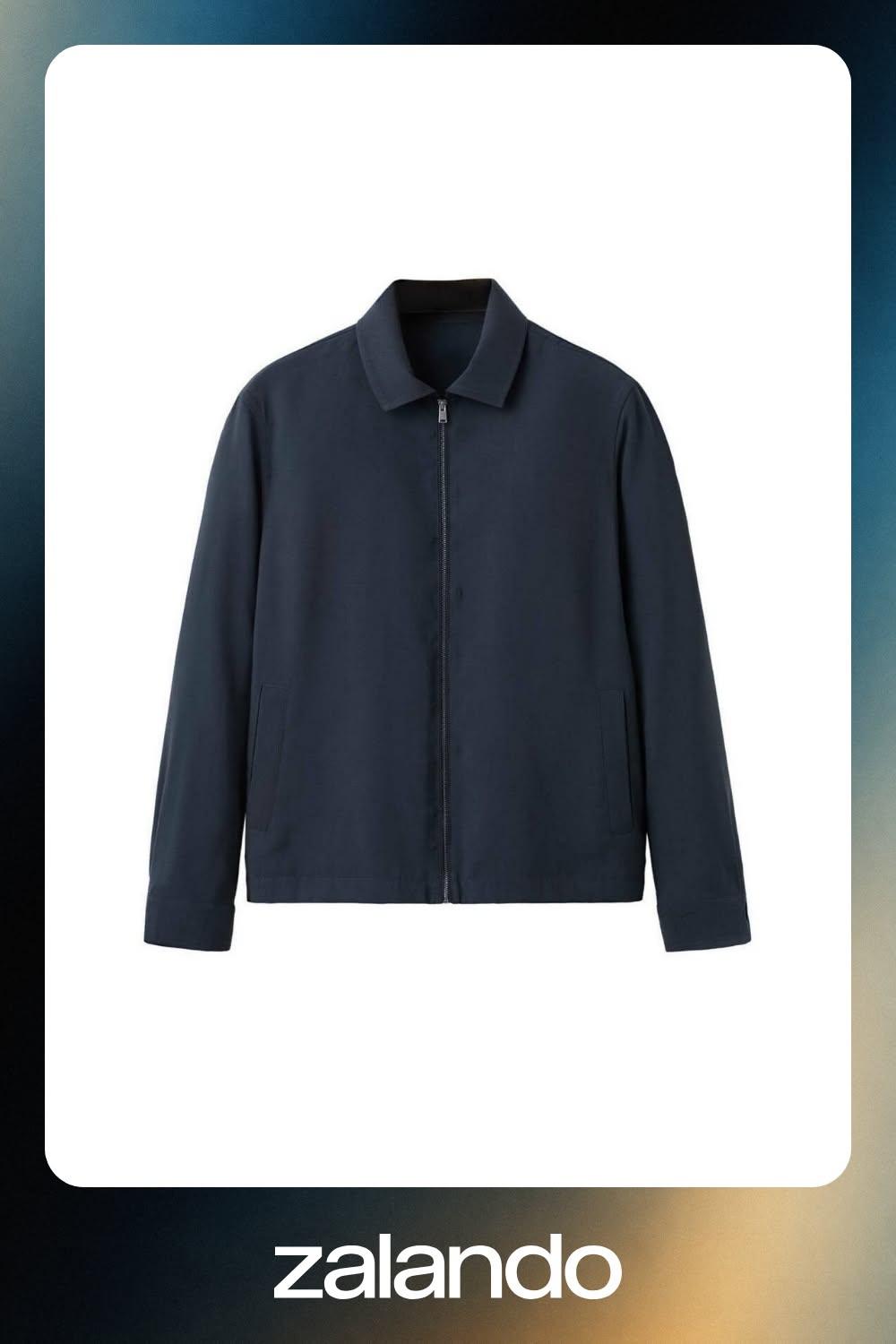 Mango Navy Blue Bomber Jacket — Full Zip Closure, Classic Shirt