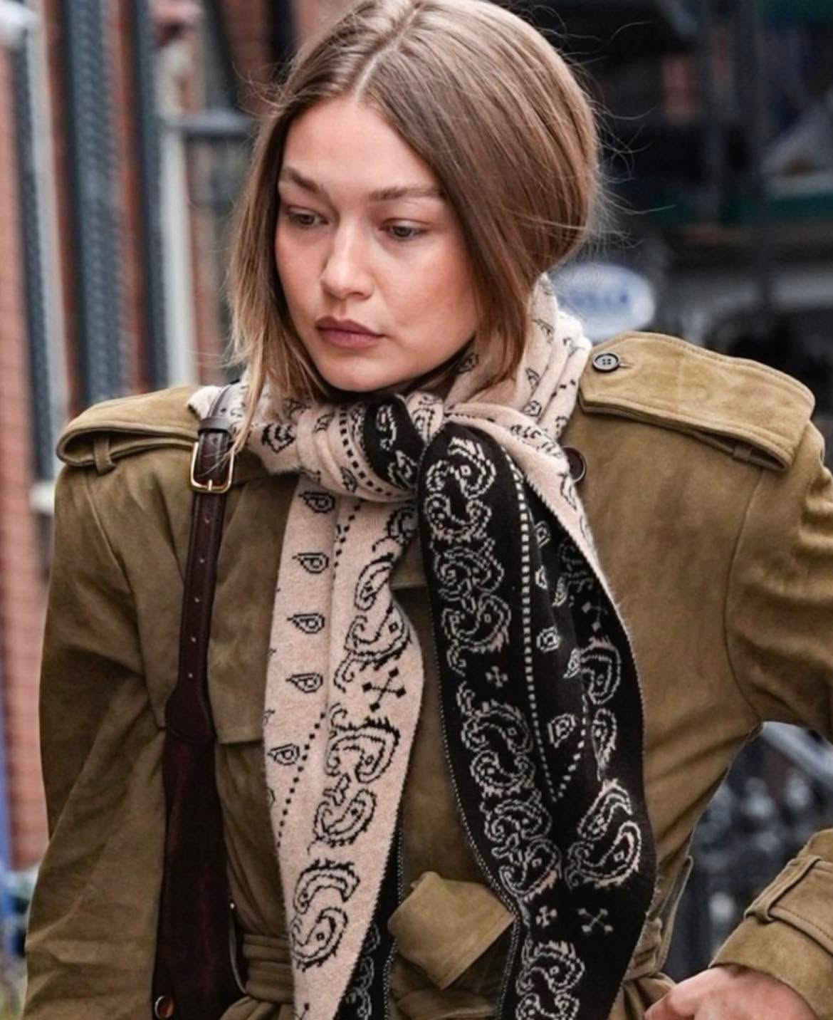 Gigi Hadid Beige and Black Cashmere Scarf — Two-tone Reversible