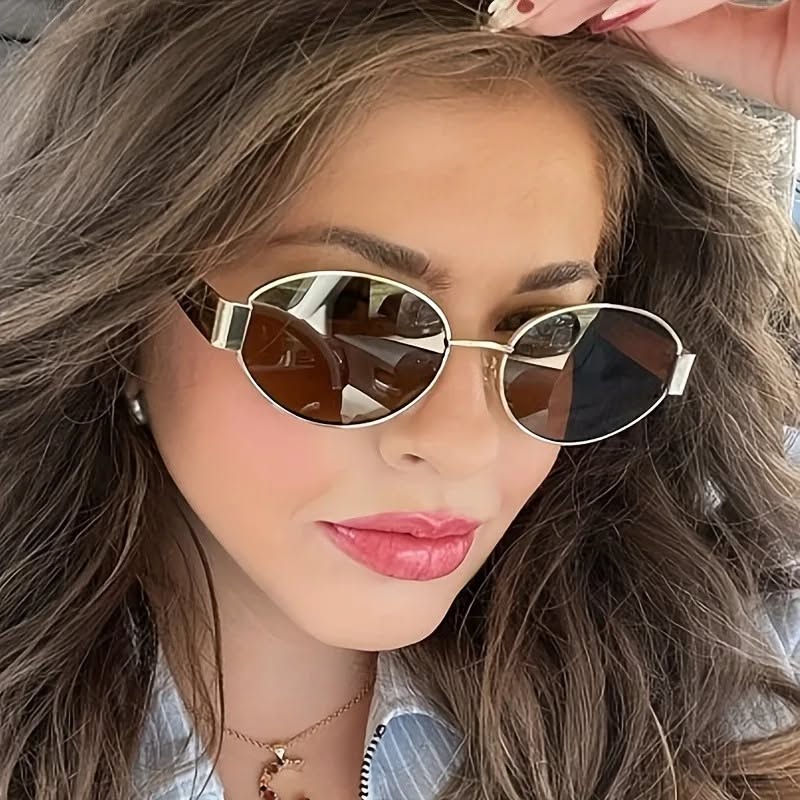 Casual Gold Frame with Brown Lenses Sunglasses — Oval Frames