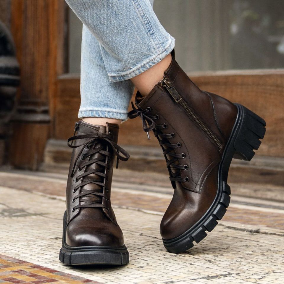 Thursday Boot Co. Dark Brown Boots — Lace-up Front, Side Zipper, Lug
