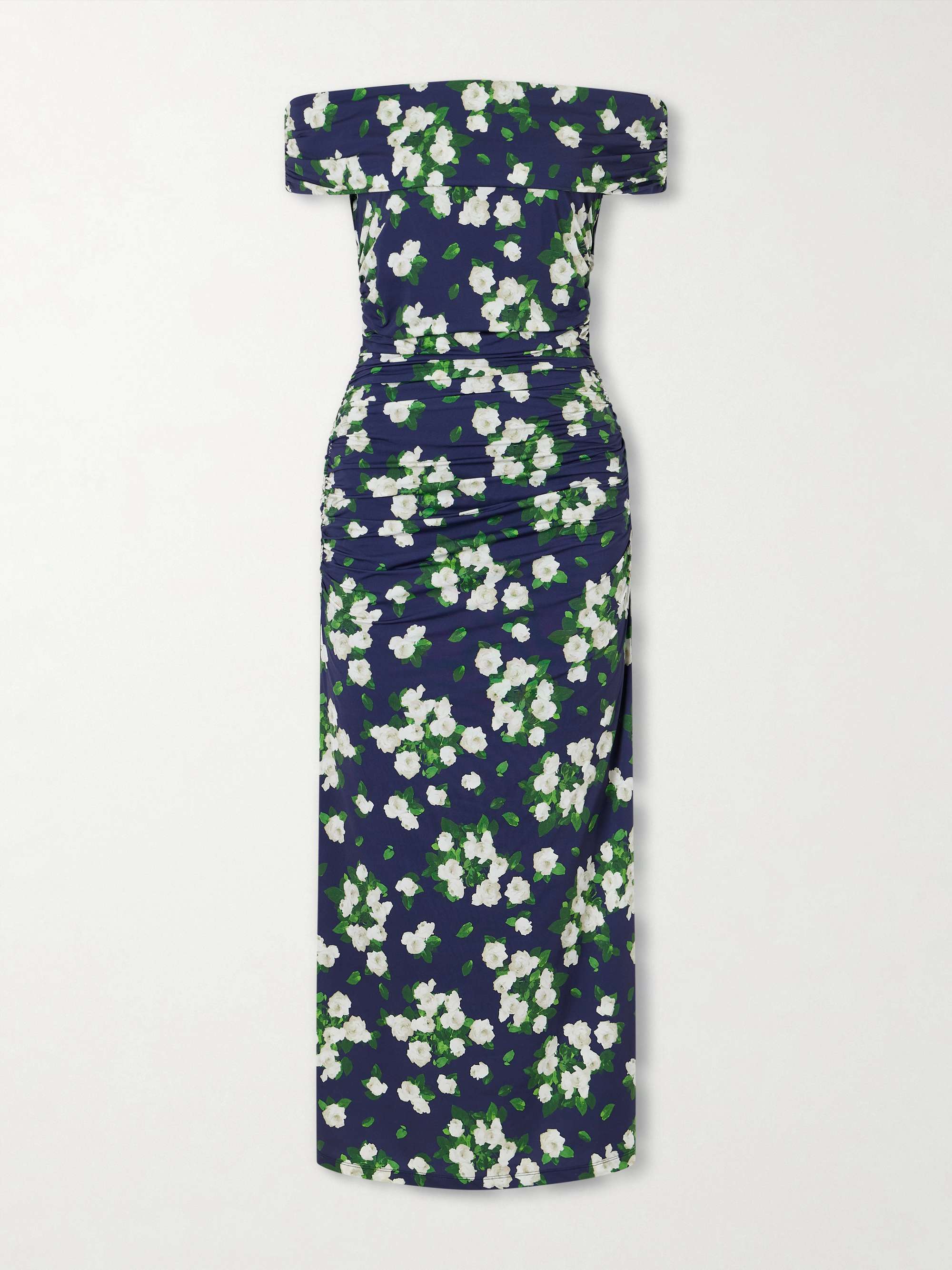 CAROLINA HERRERA Floral-print gathered satin midi dress