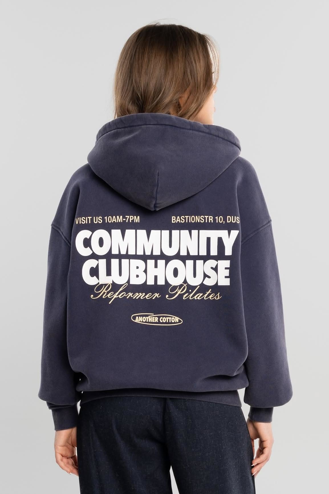 Another Cotton Navy Blue Hoodie — Hooded Sweatshirt, Drop Shoulders