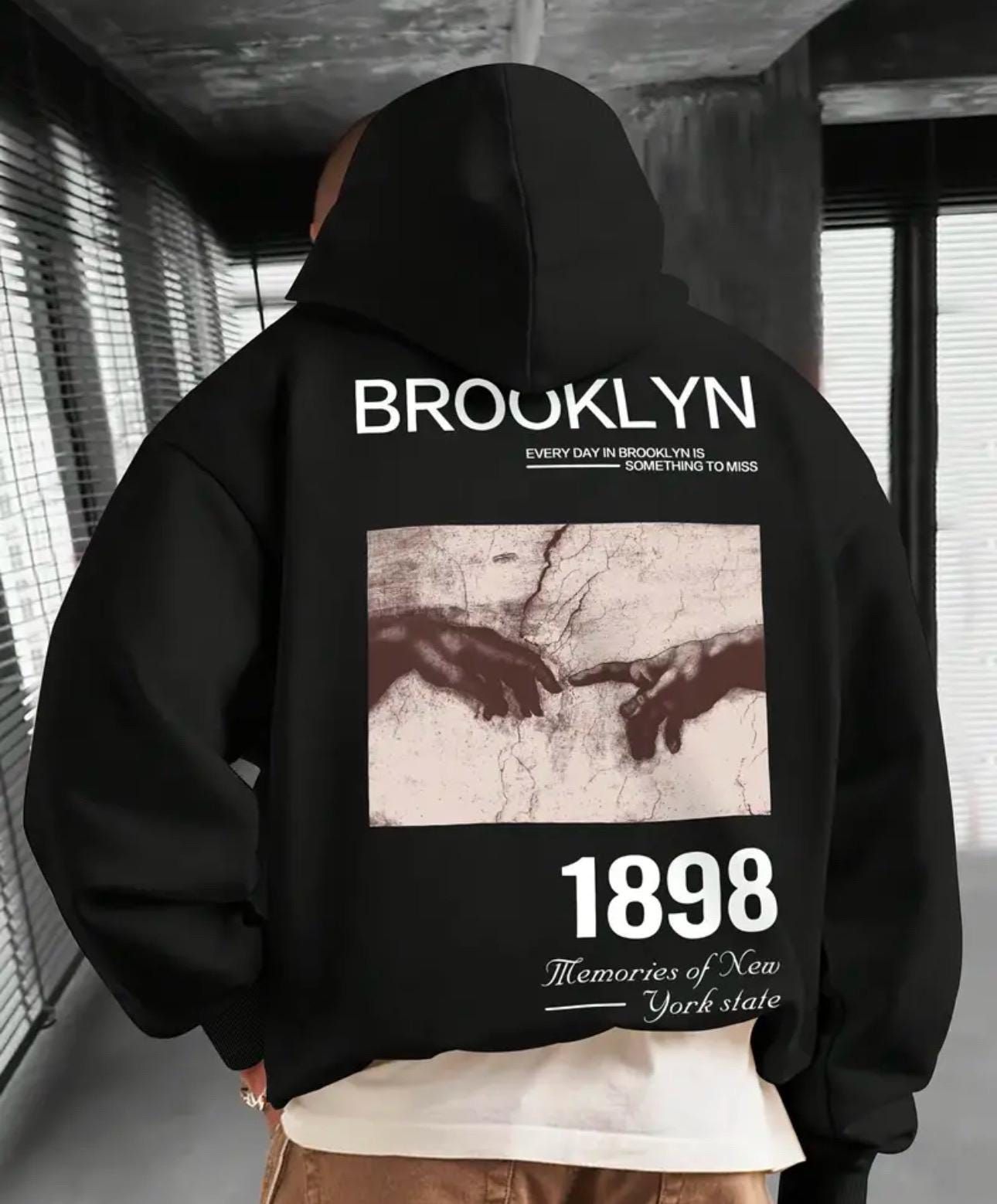 Streetwear Black Hoodie — Back Graphic Print Featuring 'brooklyn'