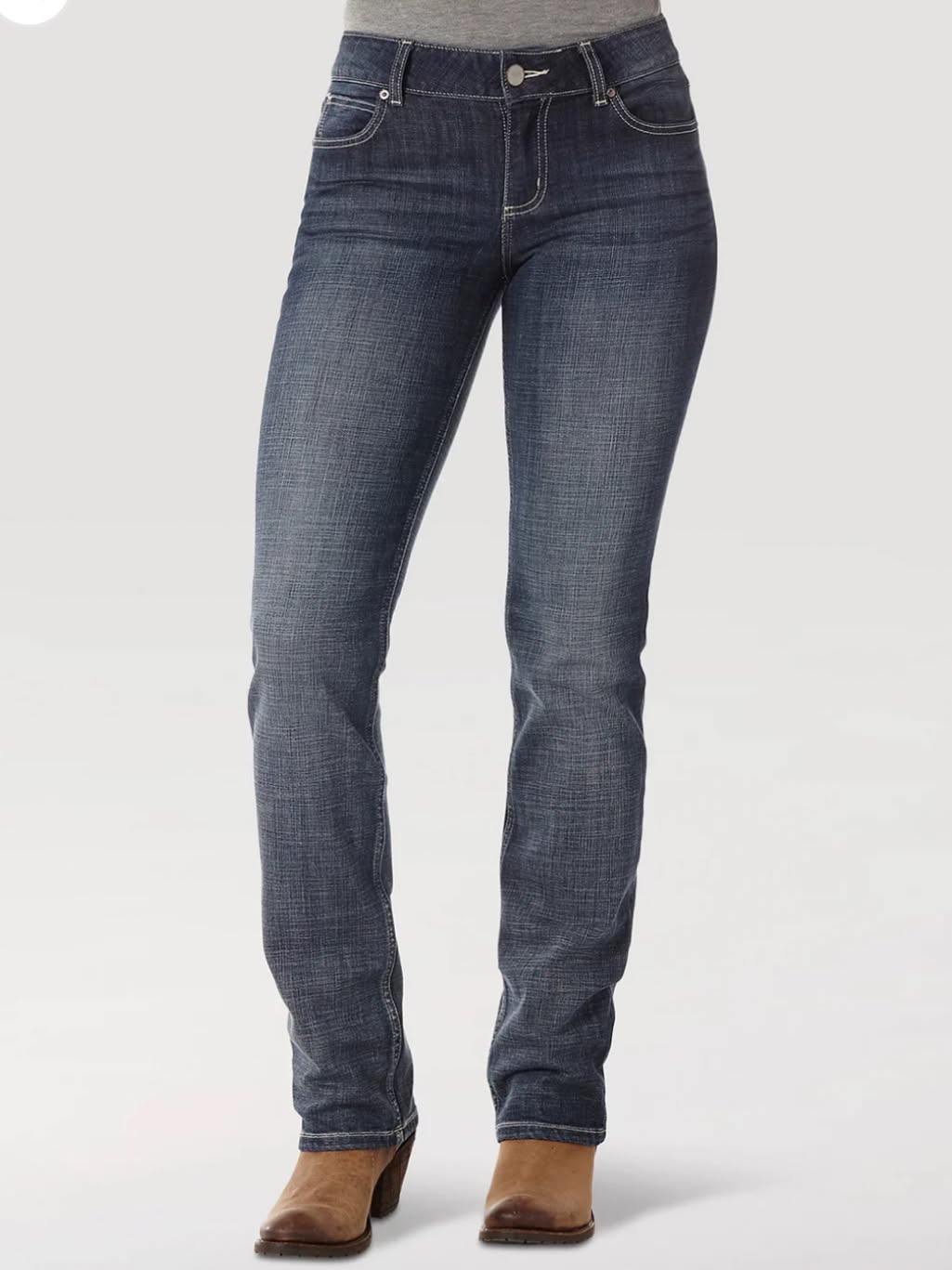Wrangler Medium Stone Wash Blue Straight Leg Jeans — Contrast