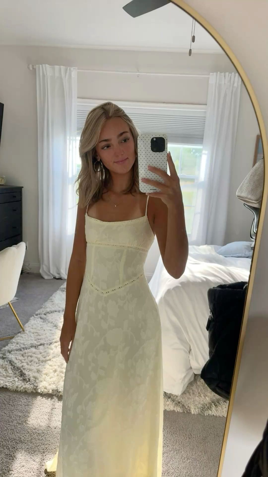 Casual Pale Yellow Midi Dress — Square Neckline, Spaghetti Straps