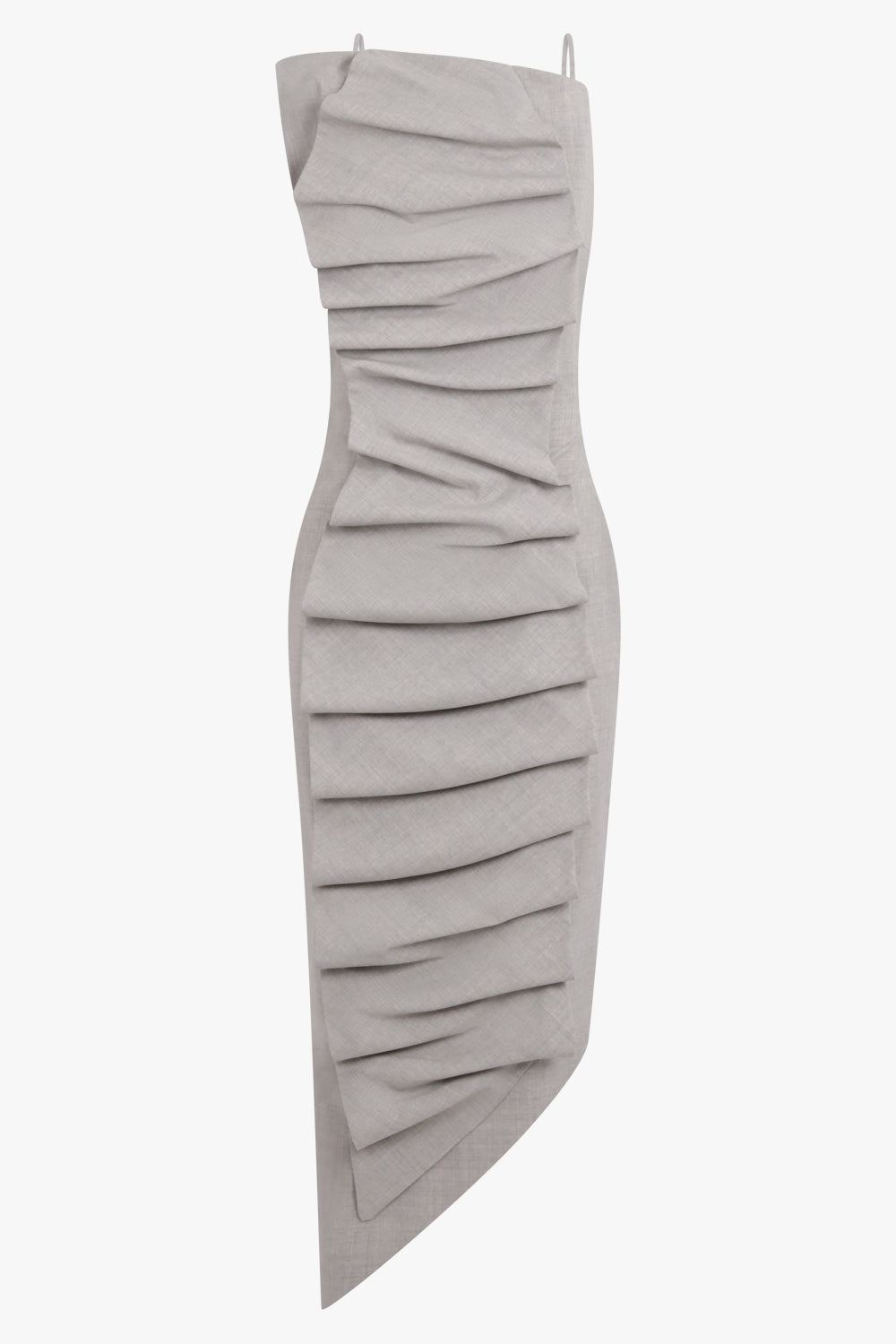 AWAKE MODE Bib-Front Structured Dress with Open Back | Light Grey Melange