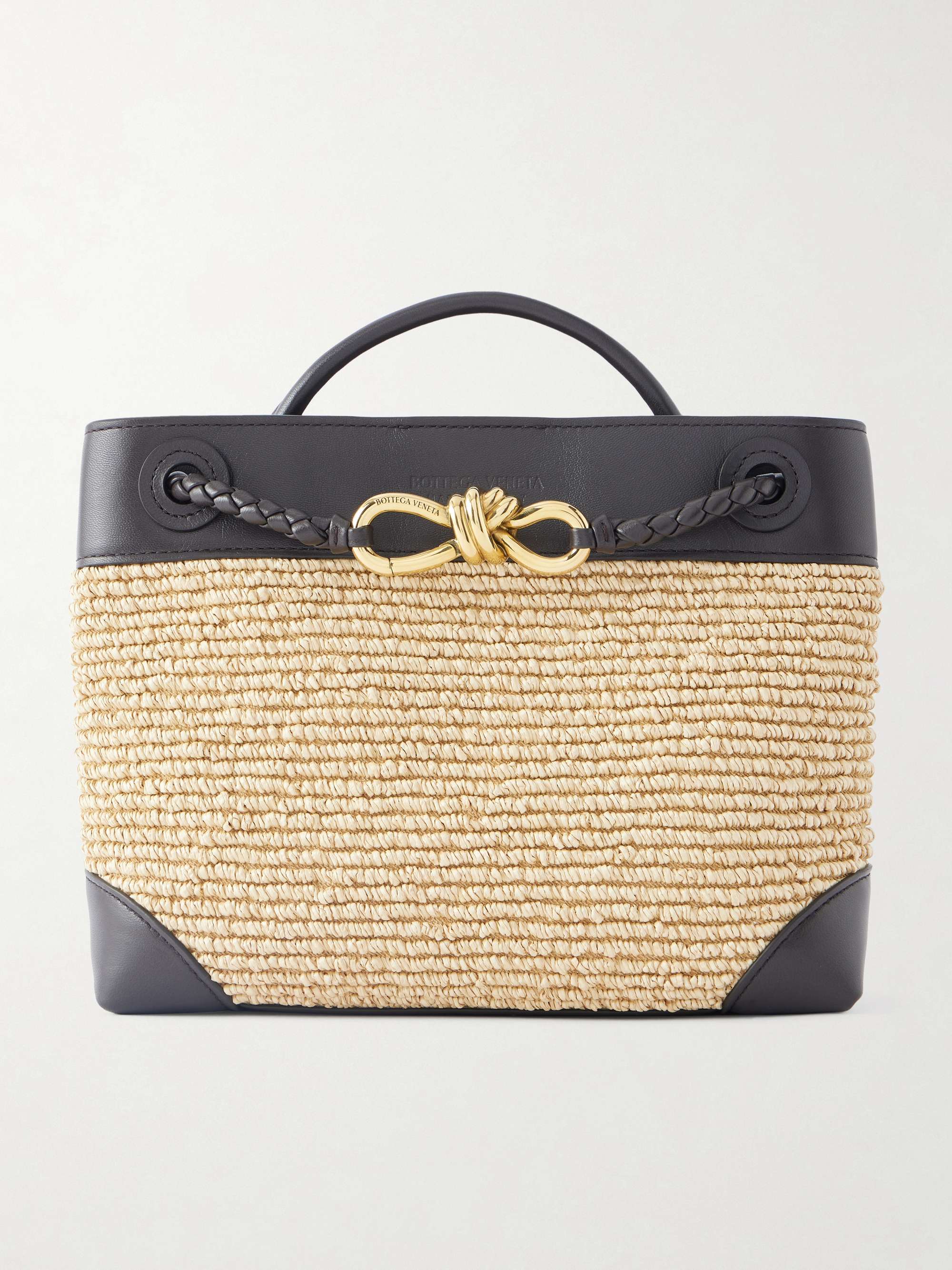 BOTTEGA VENETA Andiamo small leather-trimmed raffia tote - neutral - One Size