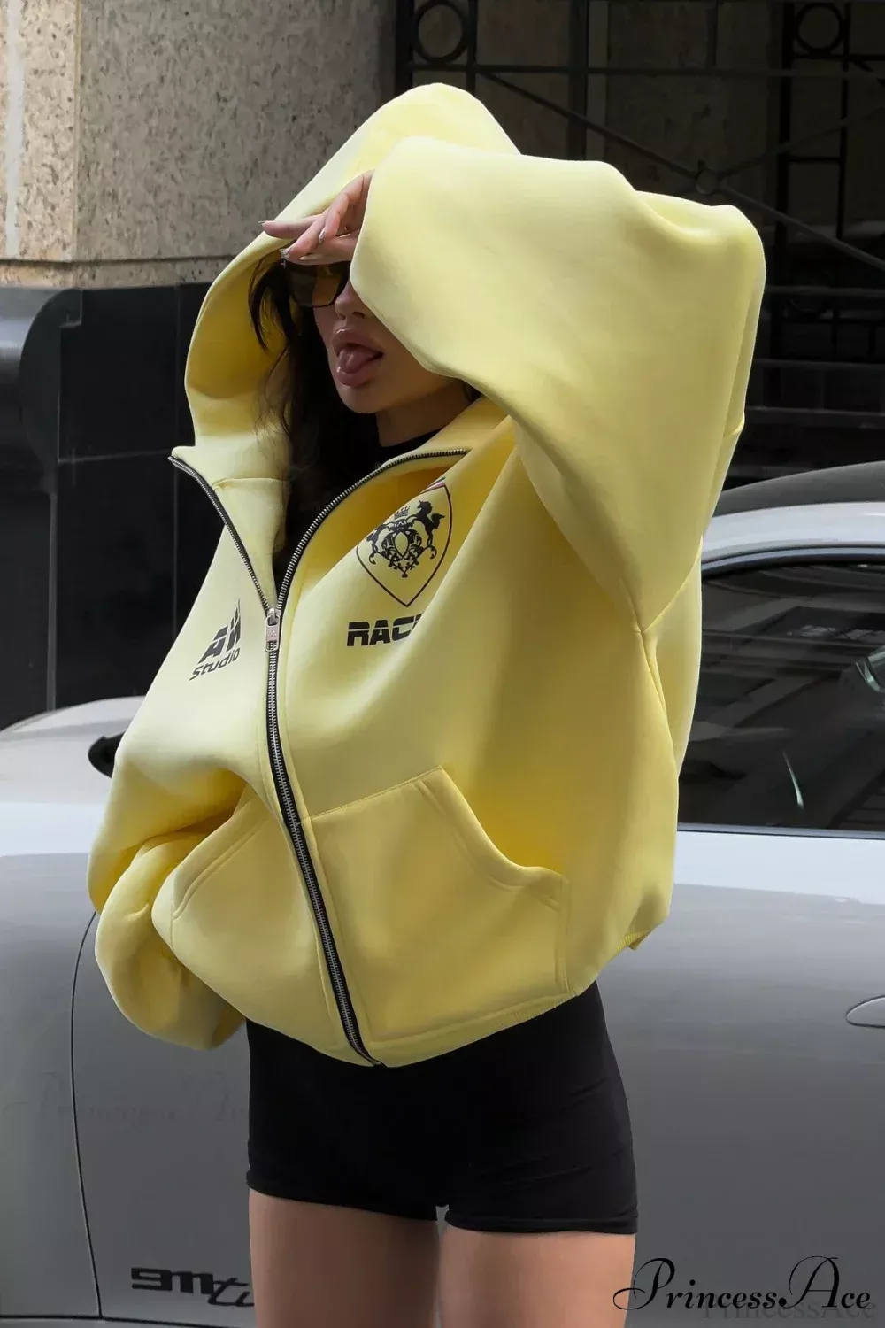 Printed Oversized Zip Hoodie Printed Oversized Zip Hoodie
