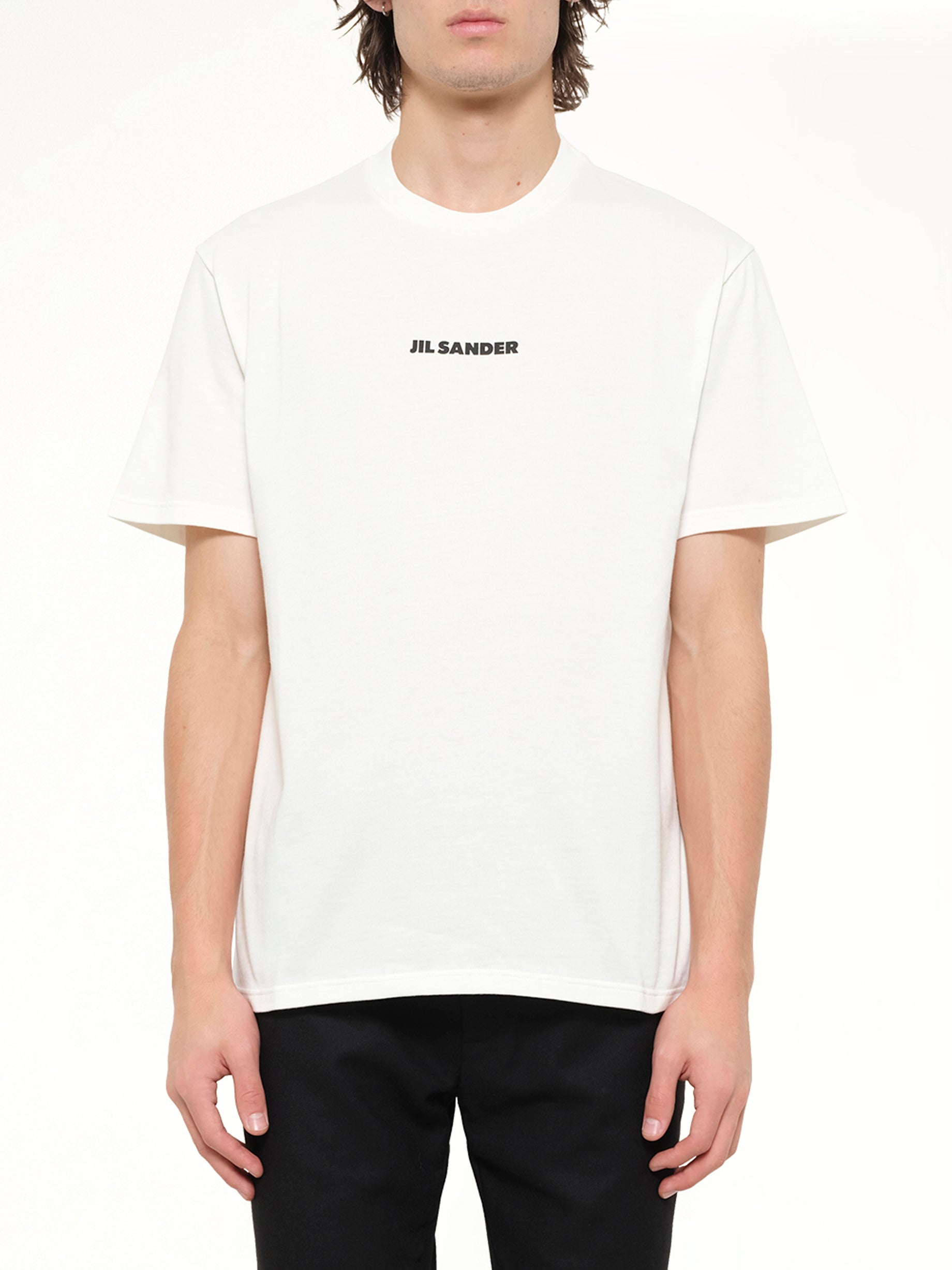 JIL SANDER Crewneck Small Logo  T-Shirt in Porcelain