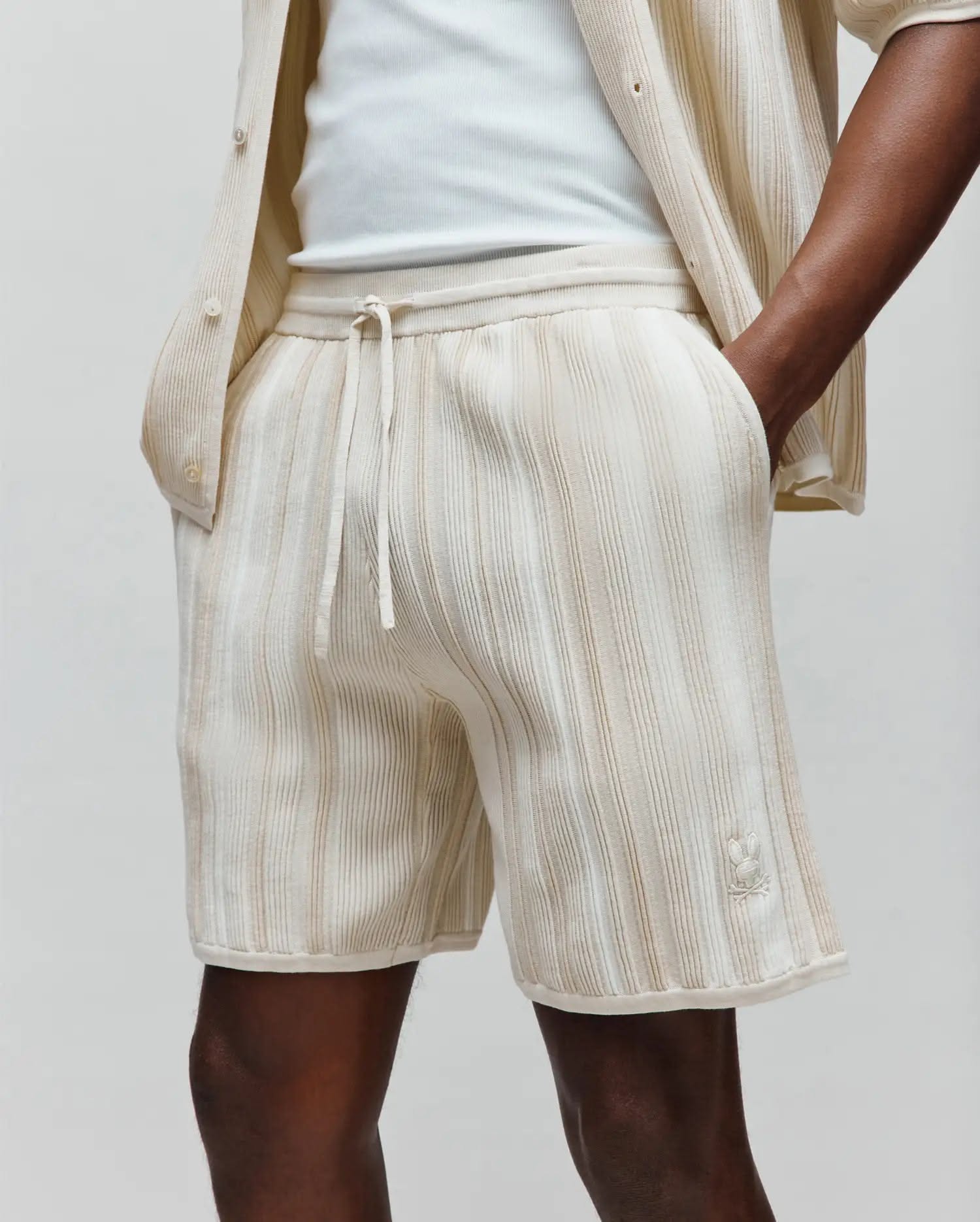 Psycho Bunny Pristine Cream Shorts — Elastic Drawstring Waistband