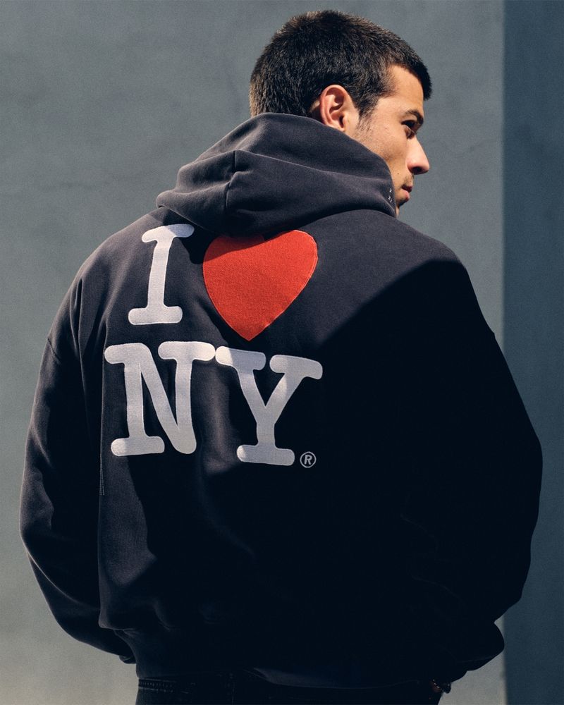 Casual Dark Navy Blue Hoodie — "i ❤️ Ny" Graphic Print on Back
