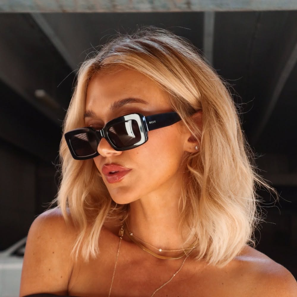 DIFF Eyewear Black Sunglasses — Thick Rectangular Frames, Dark Tinted