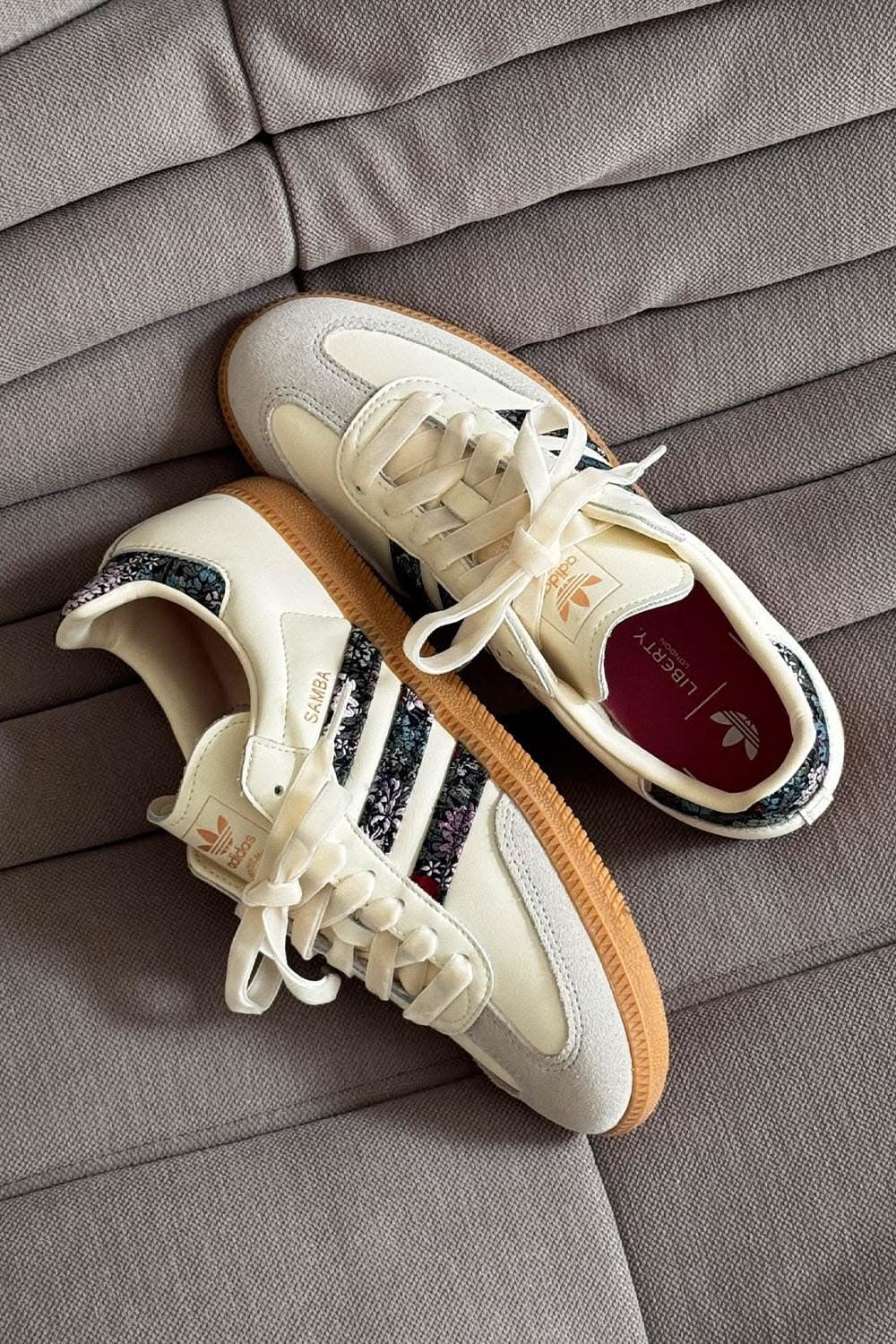 Adidas Off-white with Floral Print and Gum Sole Sneakers — Gum Rubber