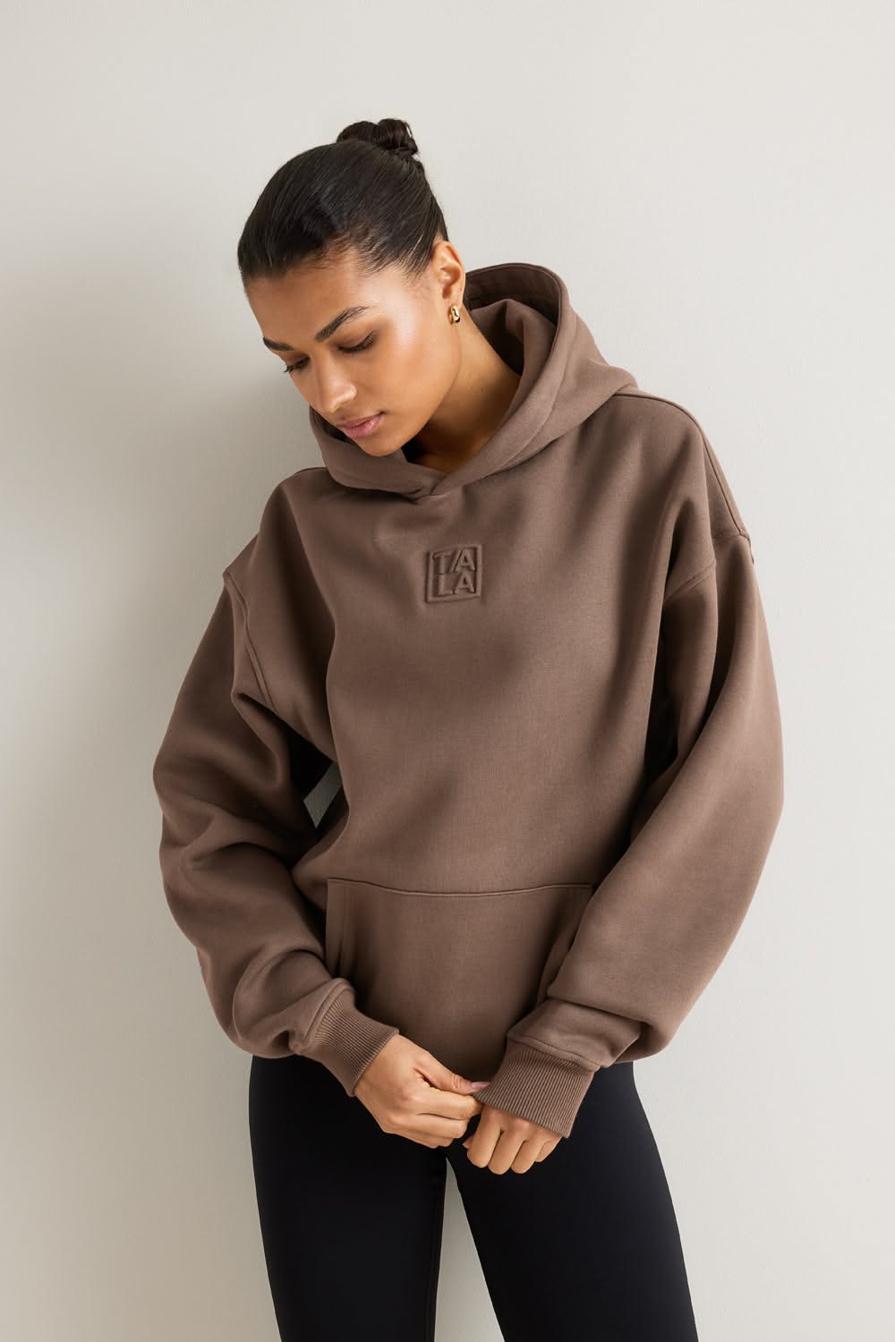 TALA Washed Cortado Brown Hoodie — Hooded, Dropped Shoulders, Front