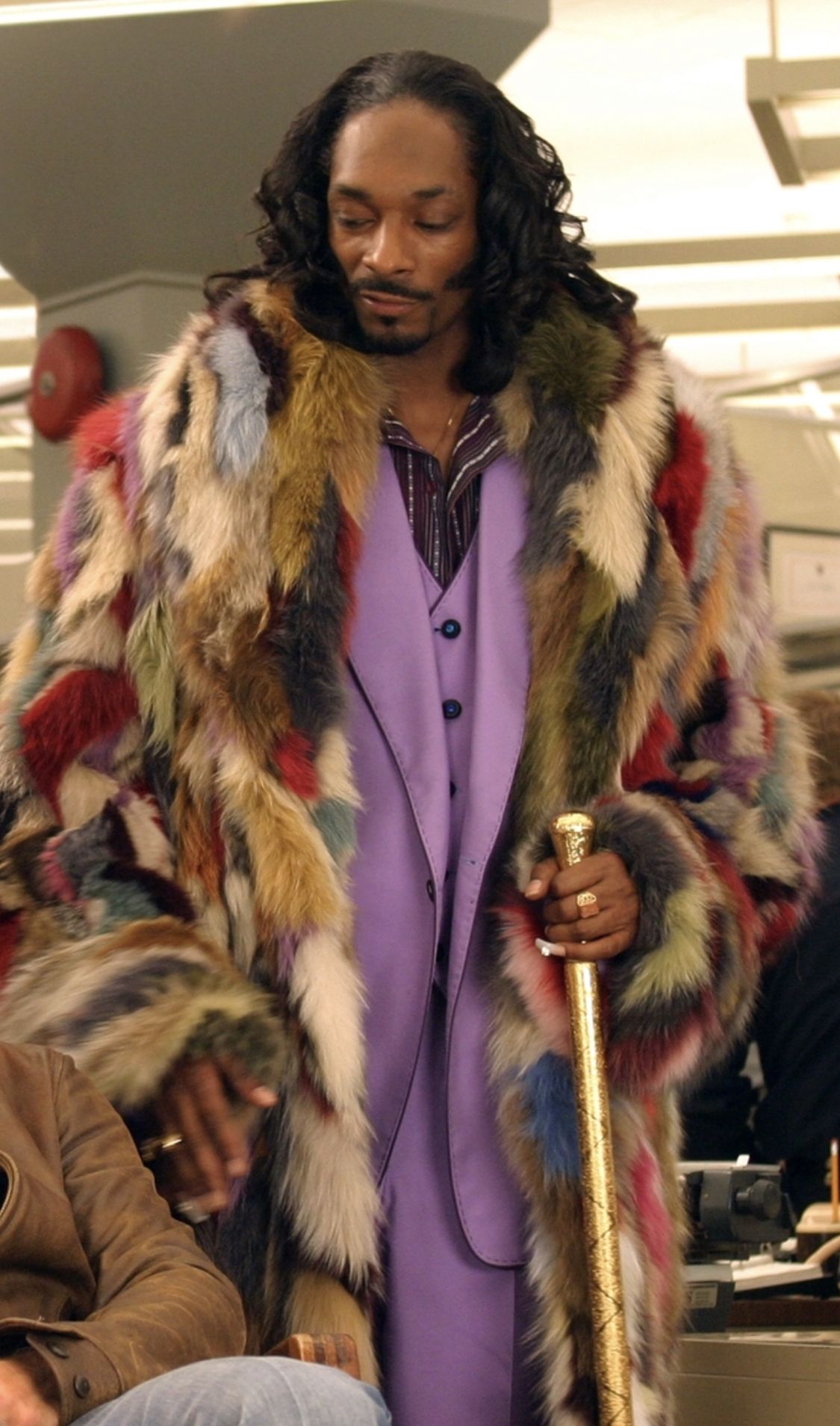 Snoop Dogg Multicolor Fur Coat — Patchwork Multi-color Faux Fur, Long