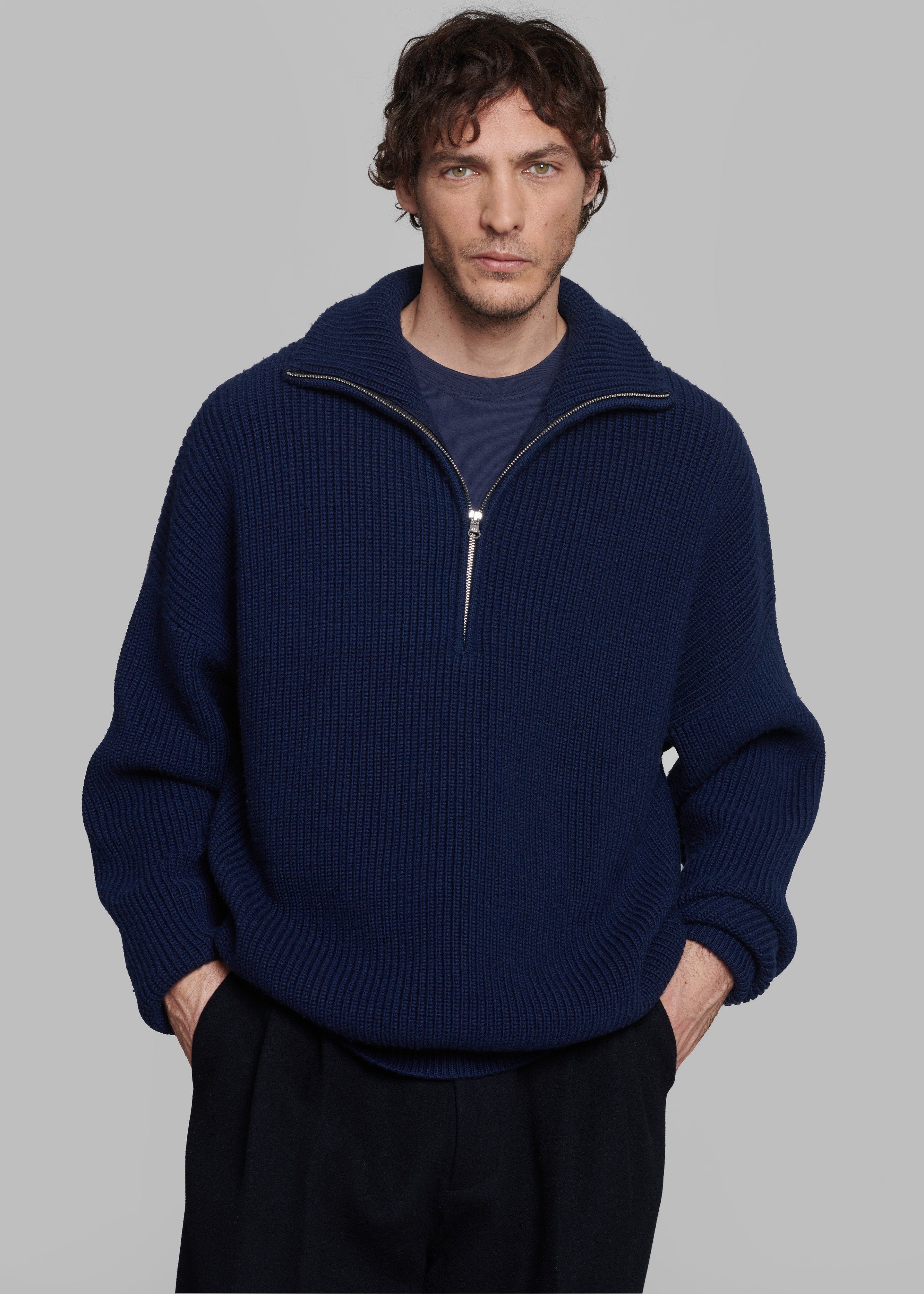 The Frankie Shop Navy Blue Quarter-zip Jumper — Silver-tone Metal