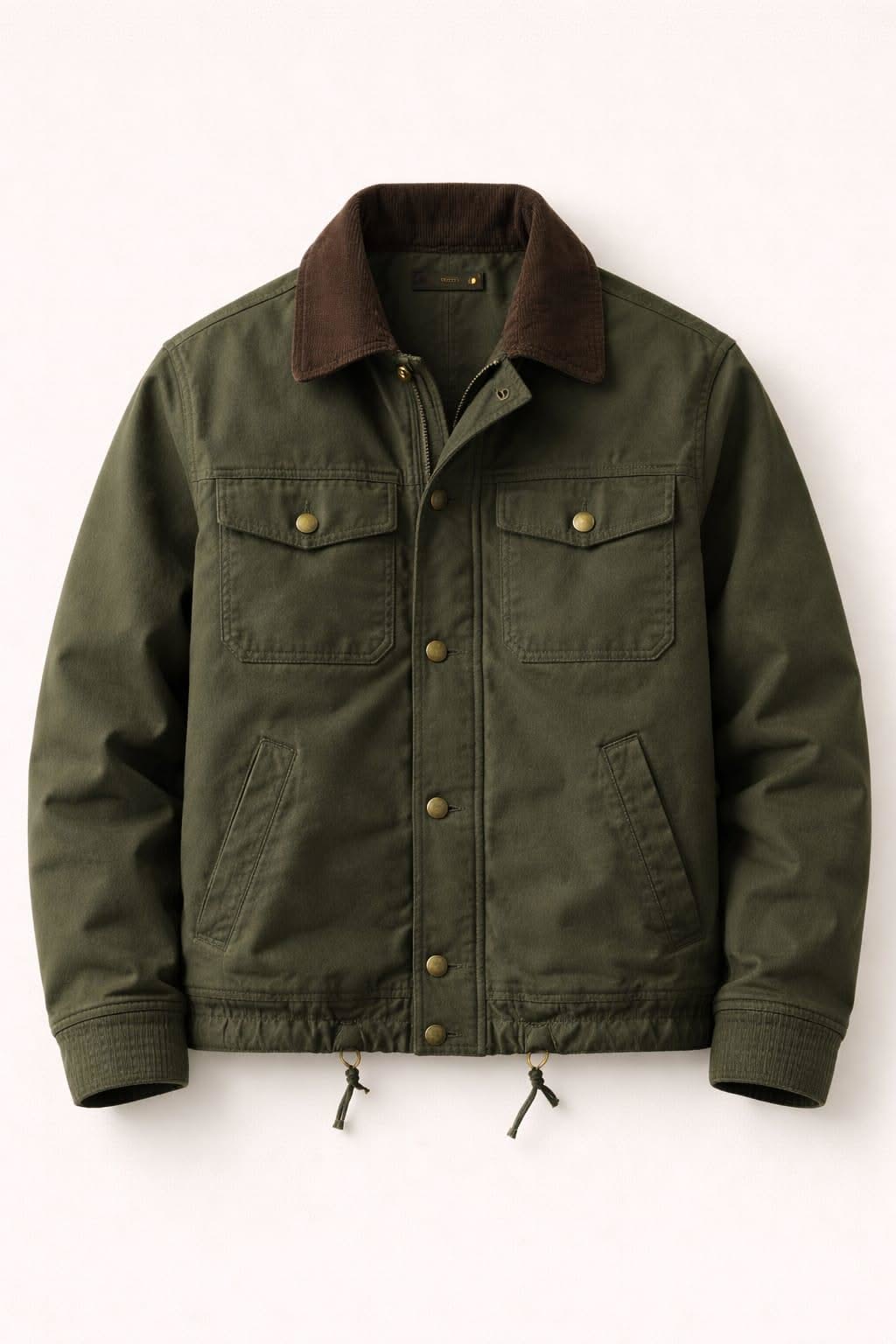 Vintage Dark Olive Green Field Jacket — Contrast Brown Corduroy