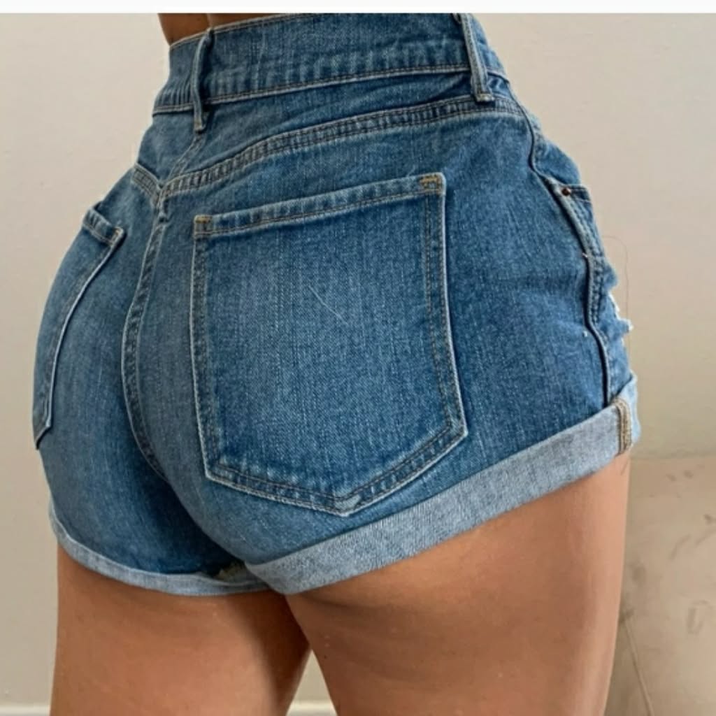 Old Navy Medium Blue Wash Denim Shorts — High-rise Waist, Cuffed
