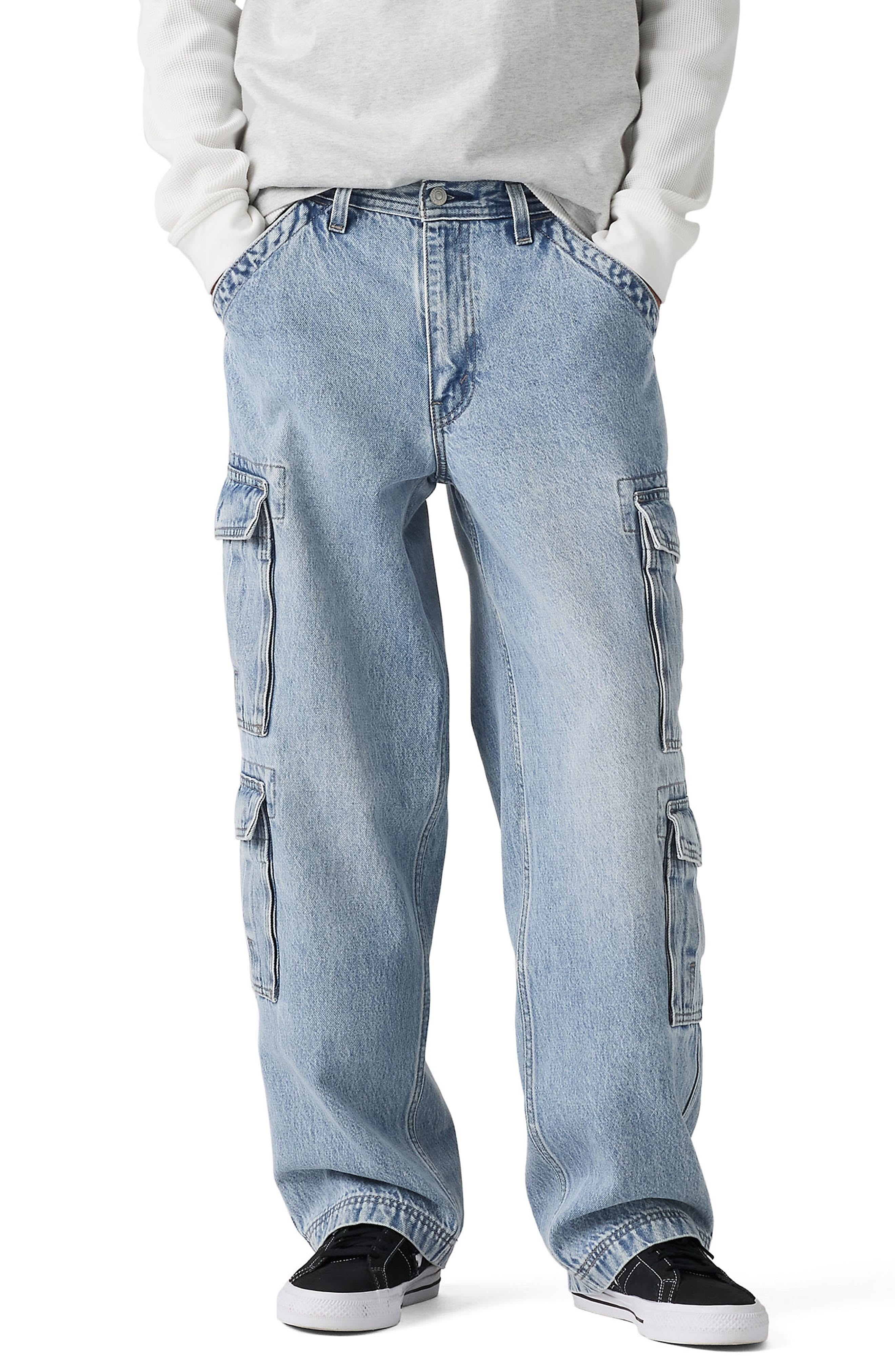Levi's Light Wash Blue Cargo Jeans — Side Cargo Pockets with Flap