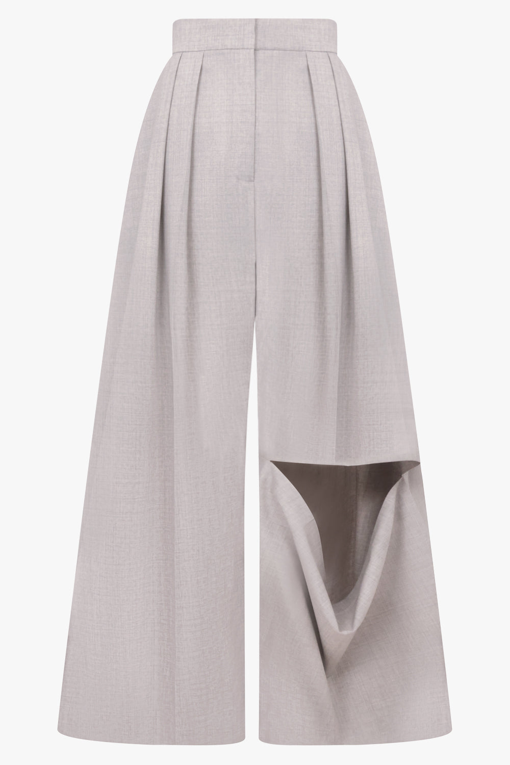AWAKE MODE Slit Knee Asymmetric Pant | Light Grey Melange