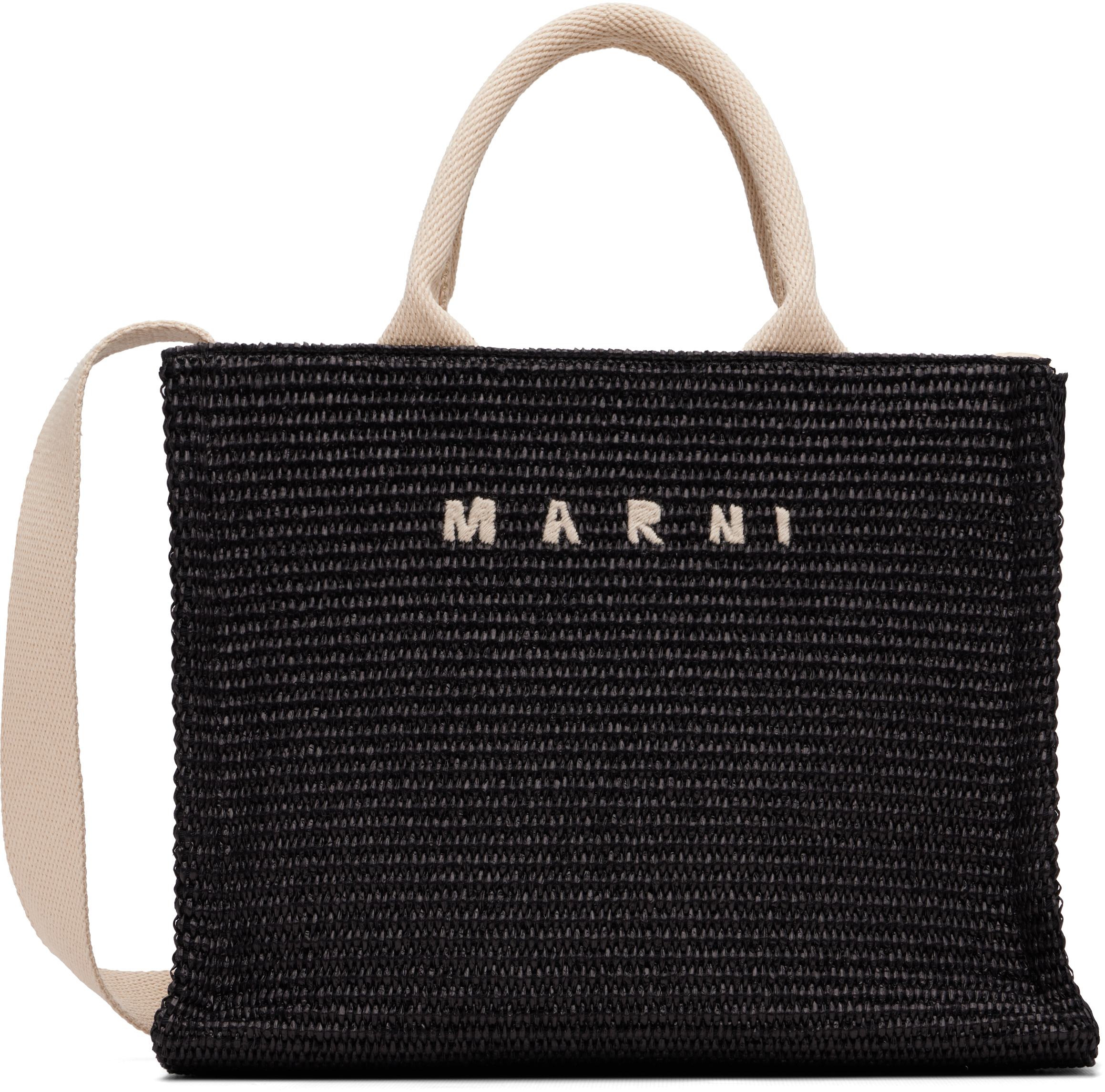 Marni Black Raffia-Effect Small Tote