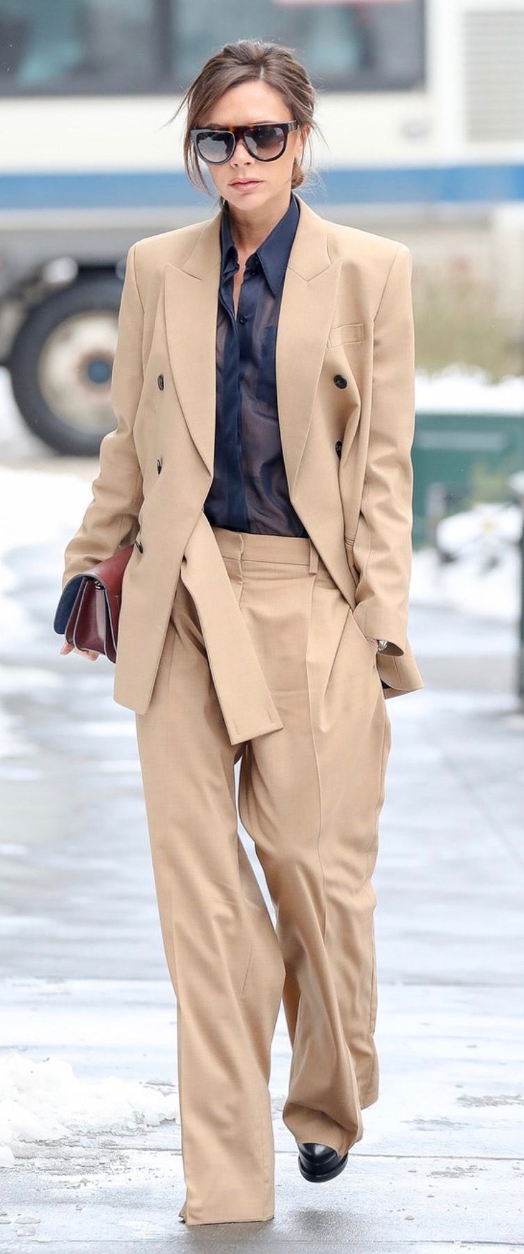 Victoria Beckham Camel Blazer — Double-breasted, Peak Lapels, Flap