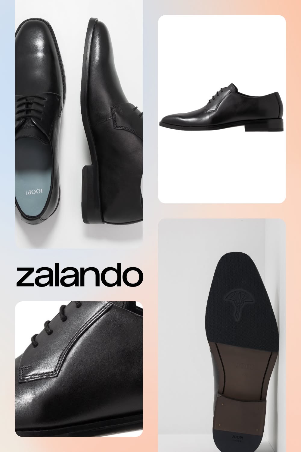JOOP! black Derby shoes — plain toe, open lacing, low block heel