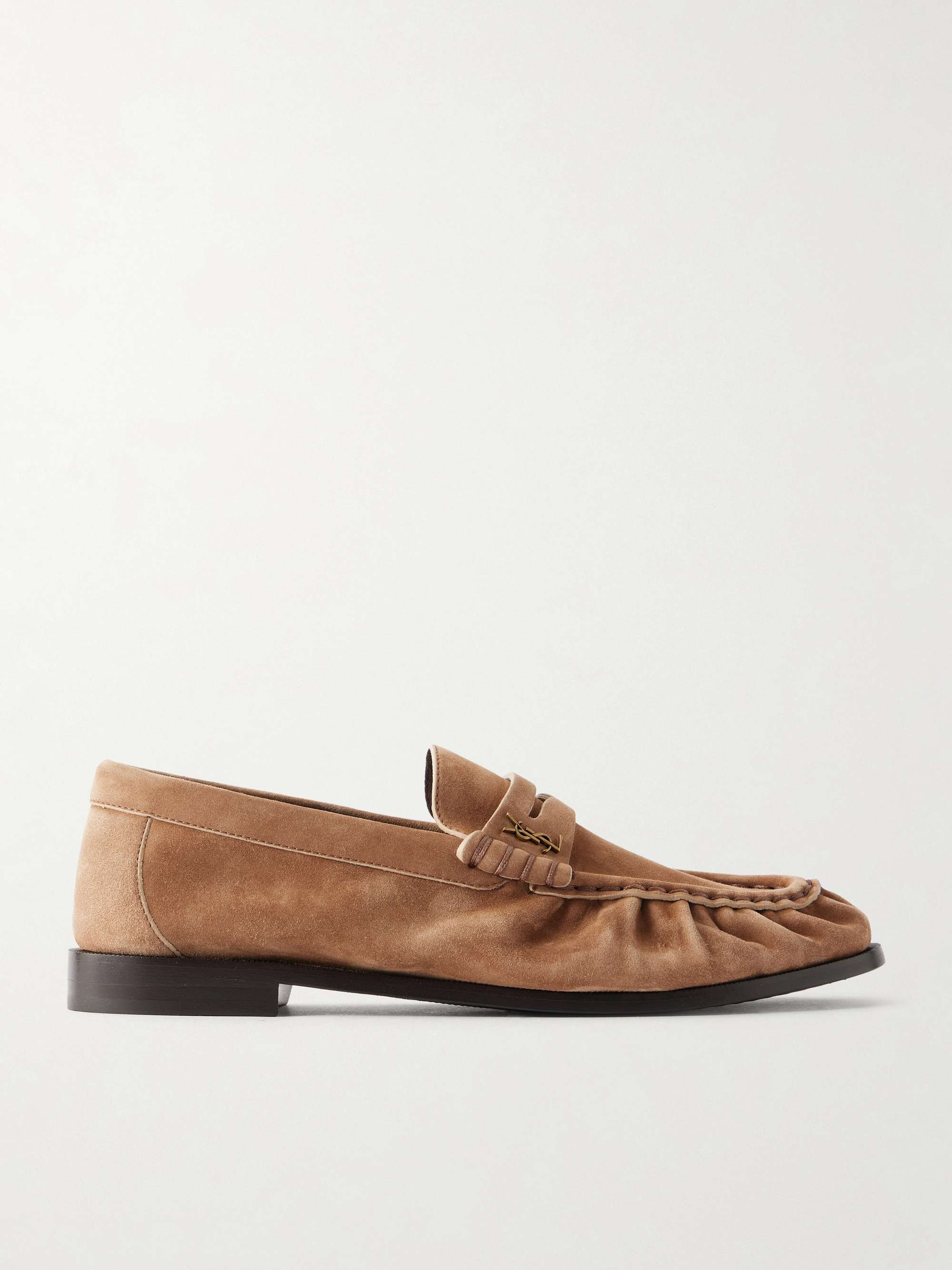 SAINT LAURENT Le Loafer Cassandre-embellished suede loafers
