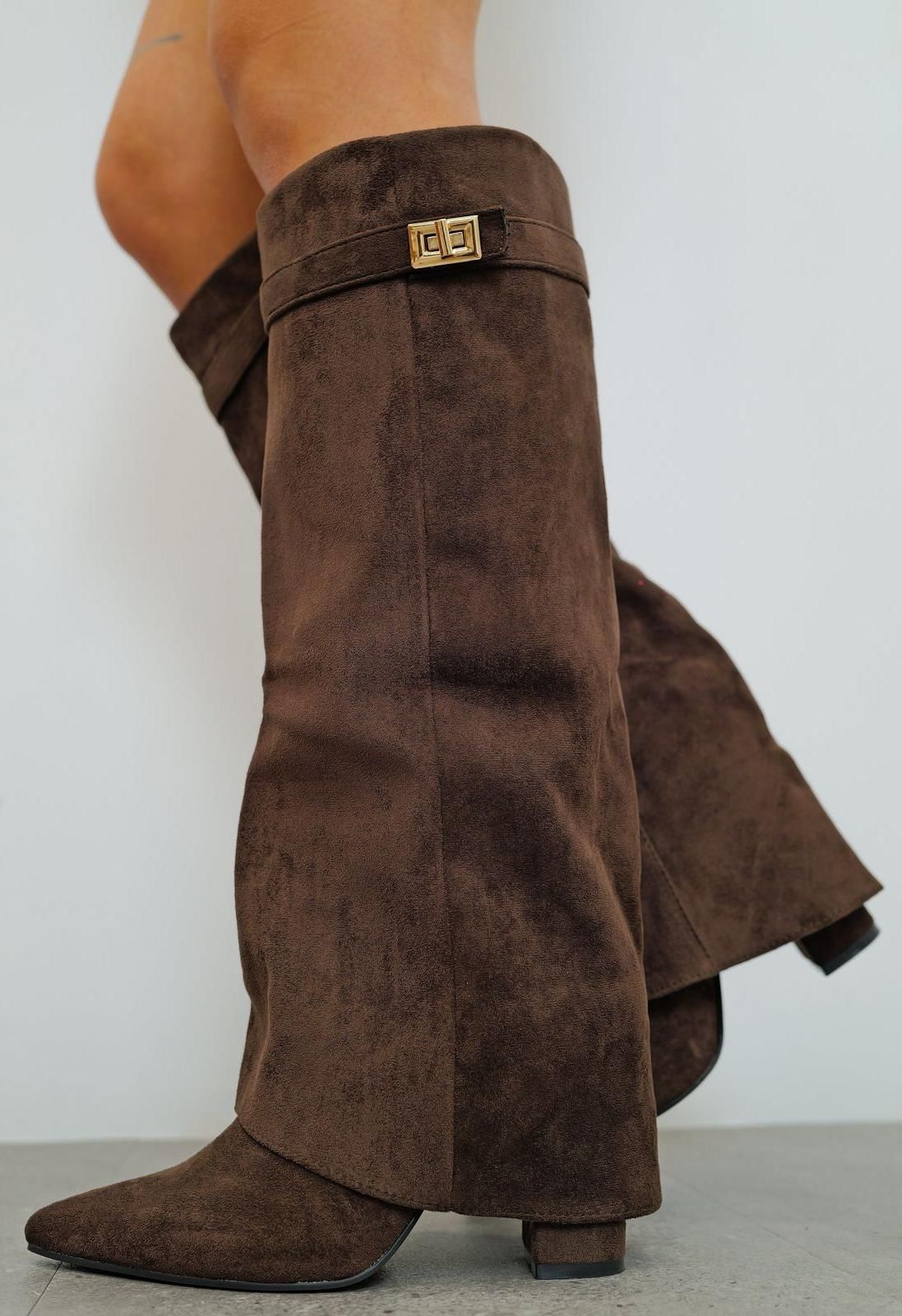Casual Chocolate Brown Knee-high Boots — Pointed Toe, Block Heel